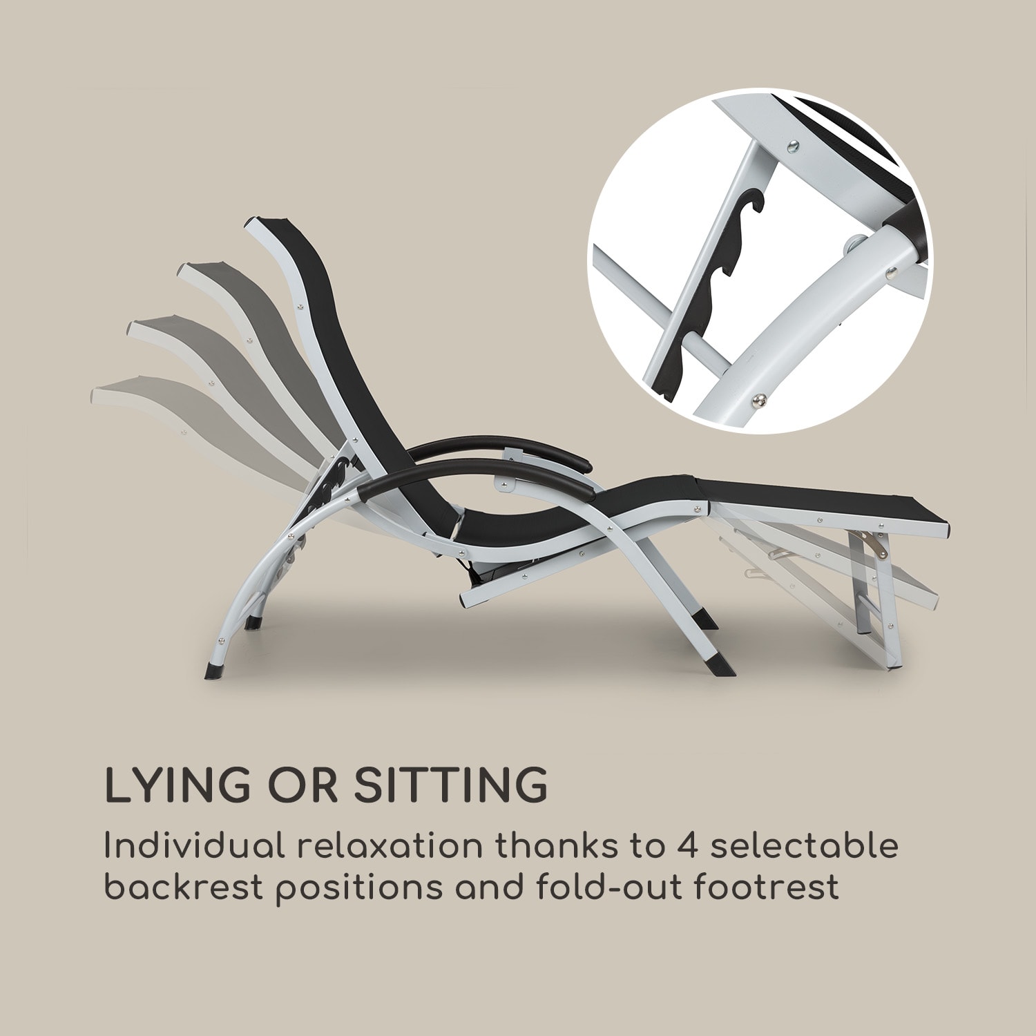 Sunnyvale, lehátko s podnožkou, hliník, 4 úrovně Černá