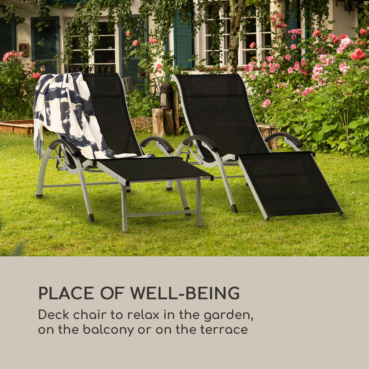 Sunnyvale, lehátko s podnožkou, hliník, 4 úrovně Černá