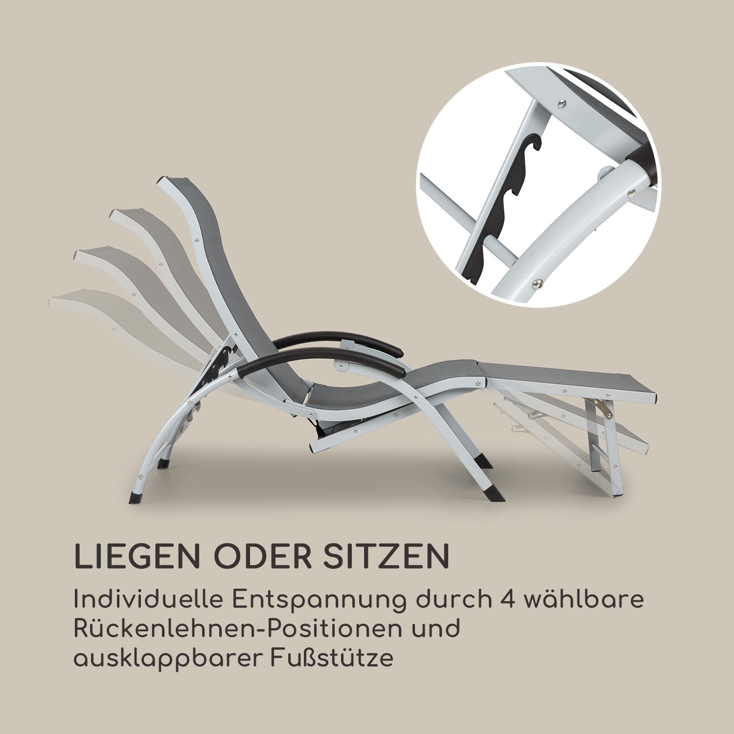 Sunnyvale Liegestuhl mit Fußteil Aluminium 4-Stufen Dunkelgrau