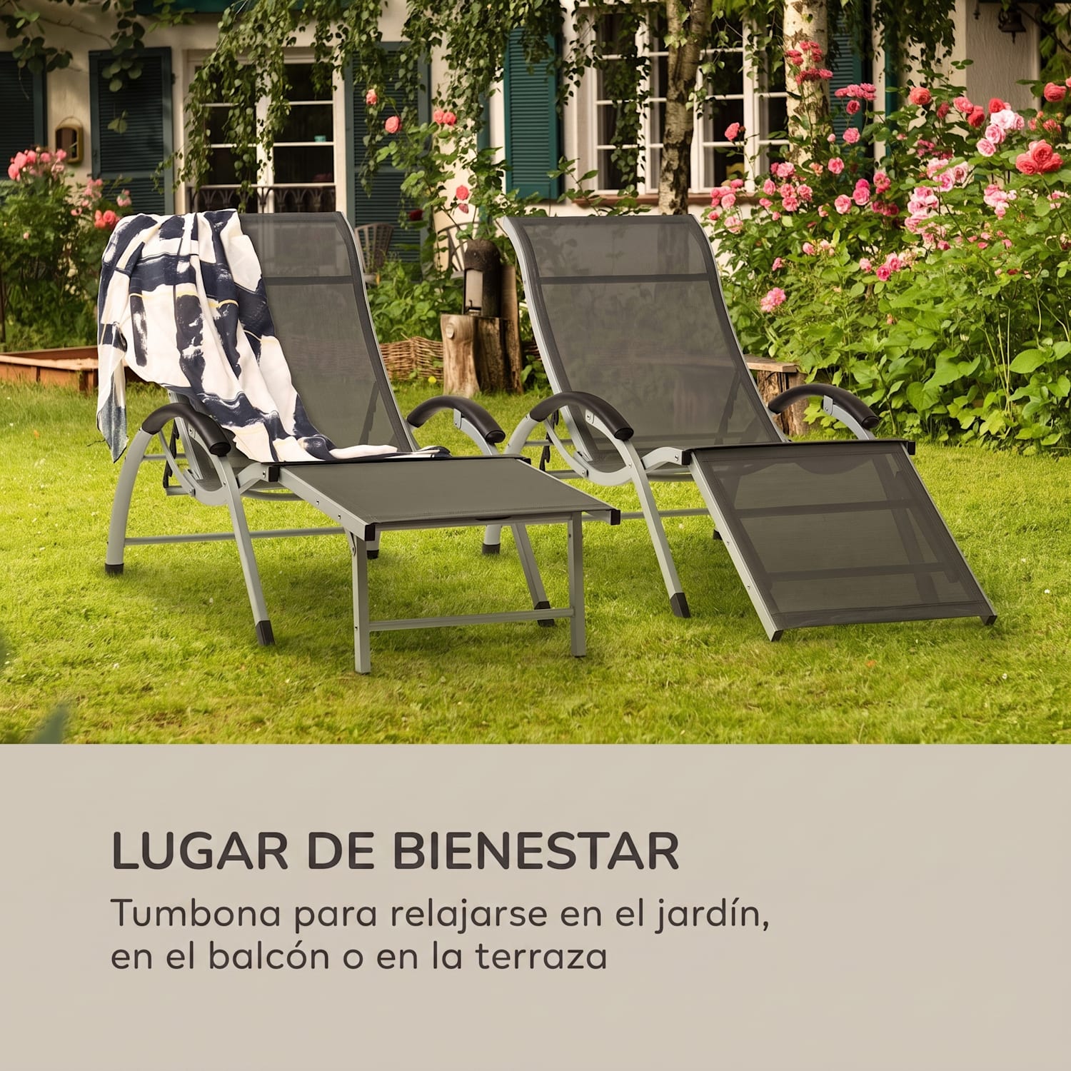Tumbona Sunnyvale con reposapiés Aluminio 4 posiciones Gris Oscuro