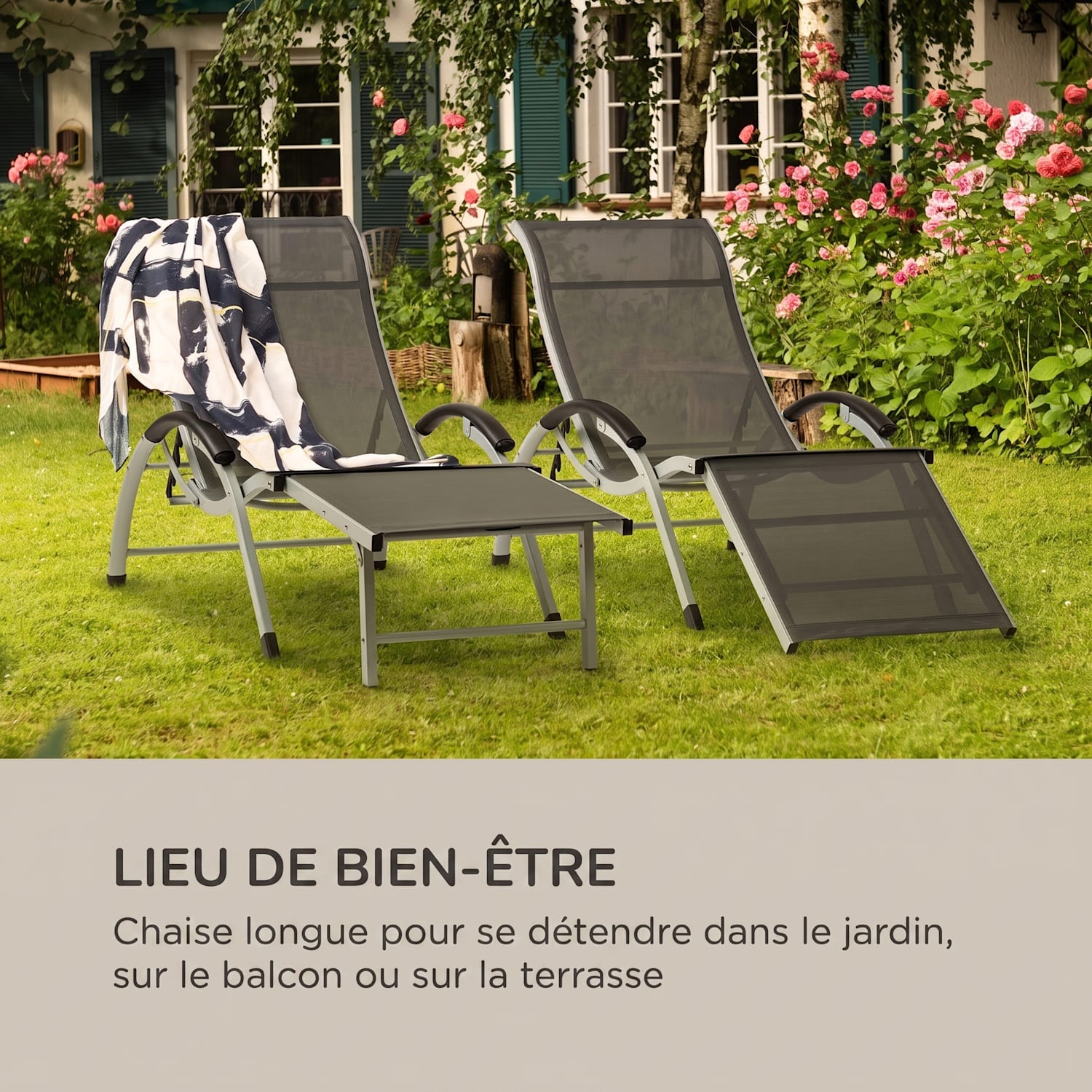 Sunnyvale chaise longue avec repose-pieds en aluminium 4 marches Gris Foncé