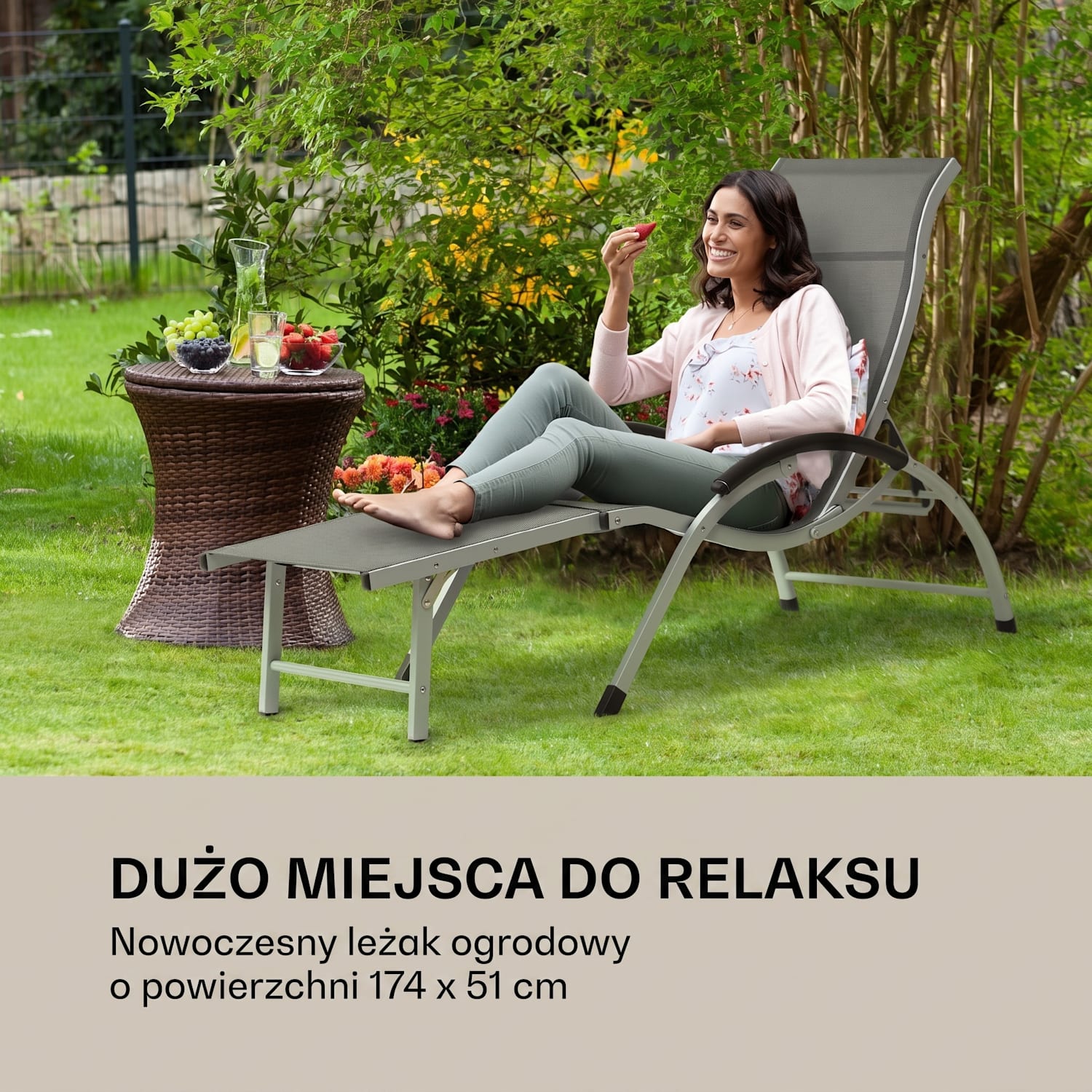 Sunnyvale, leżak ogrodowy z podnóżkiem, leżanka, aluminium, 4 pozycje Ciemnoszary
