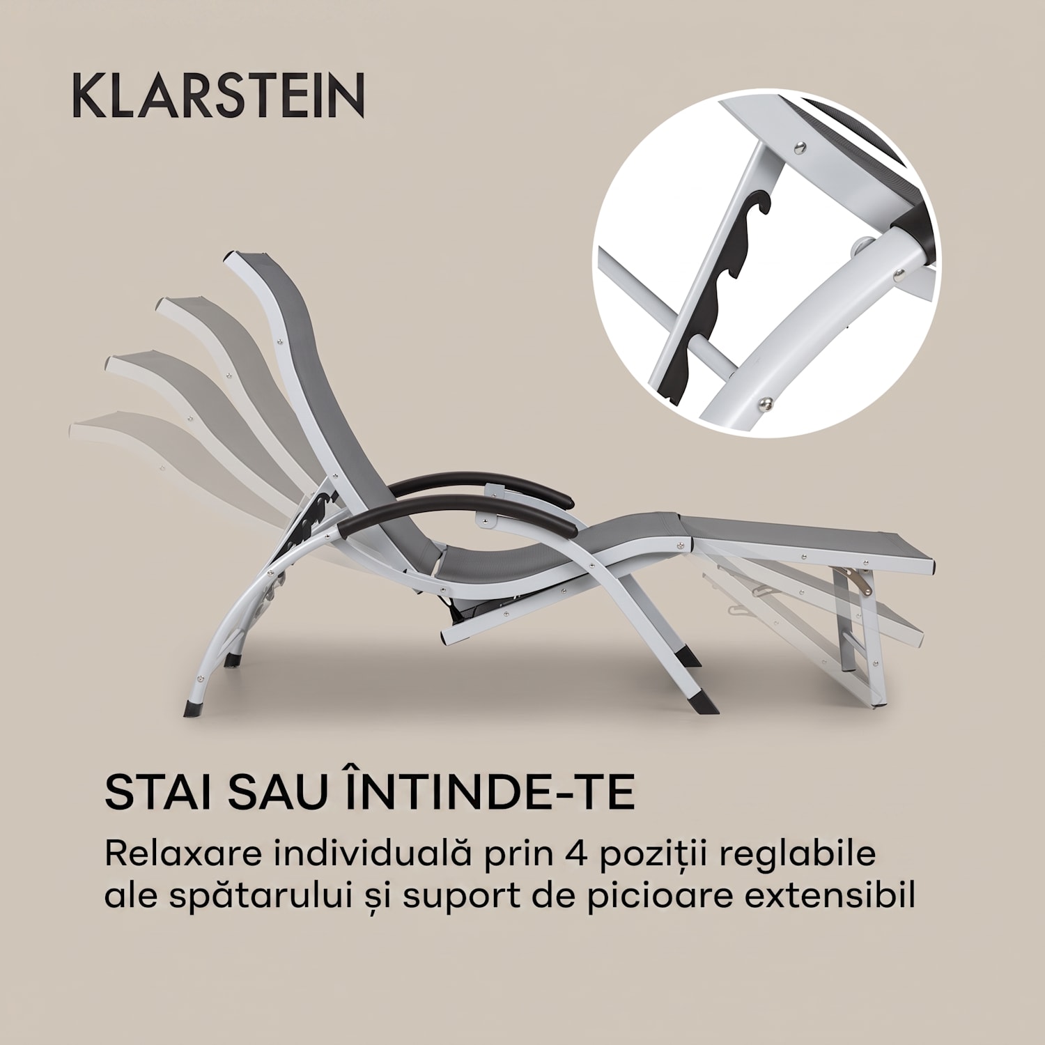 Sunnyvale, șezlong cu suport pentru picioare, aluminiu, pe 4 niveluri Gri închis