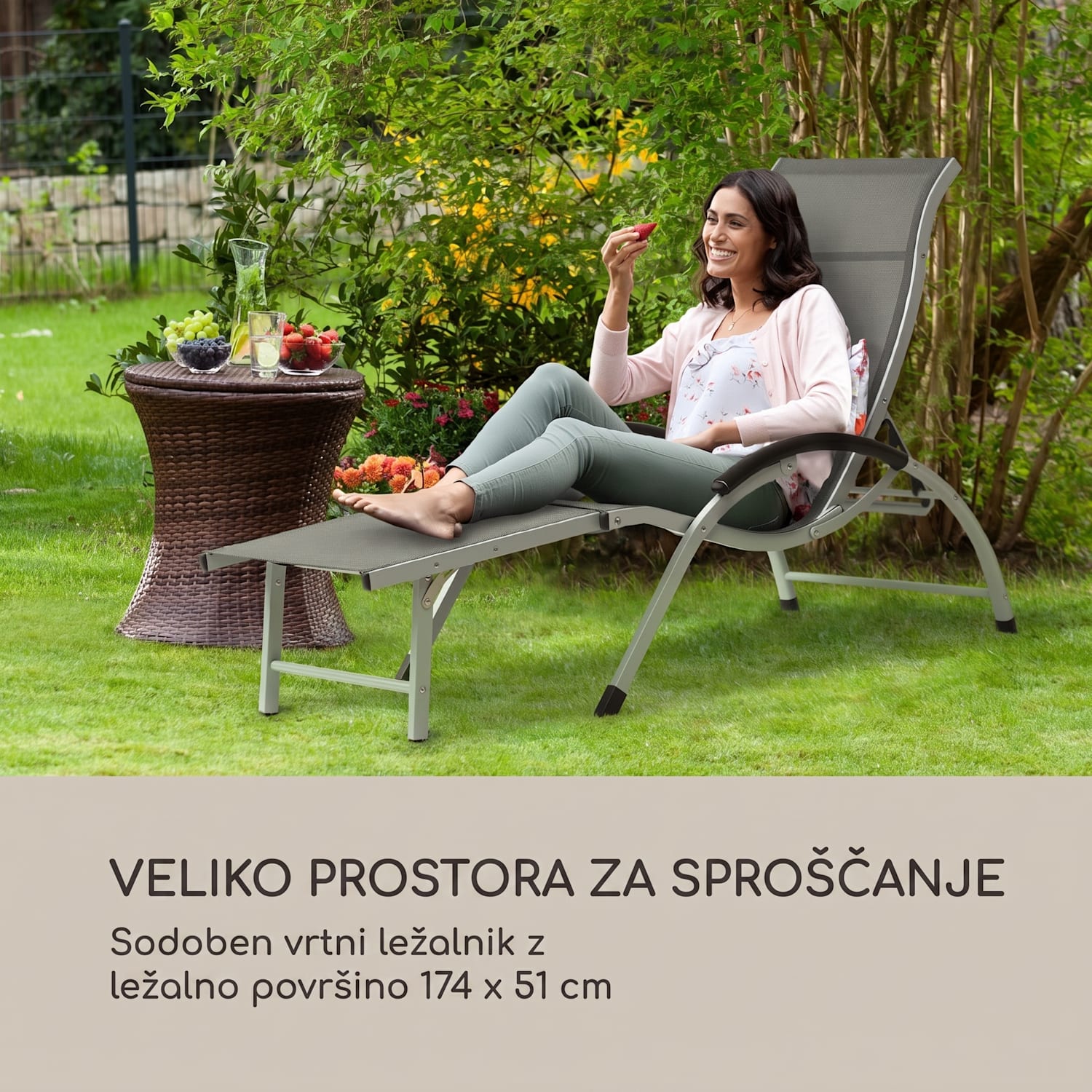 Sunnyvale, ležalnik z naslonom za noge, aluminij, 4 nivoji Temno siva