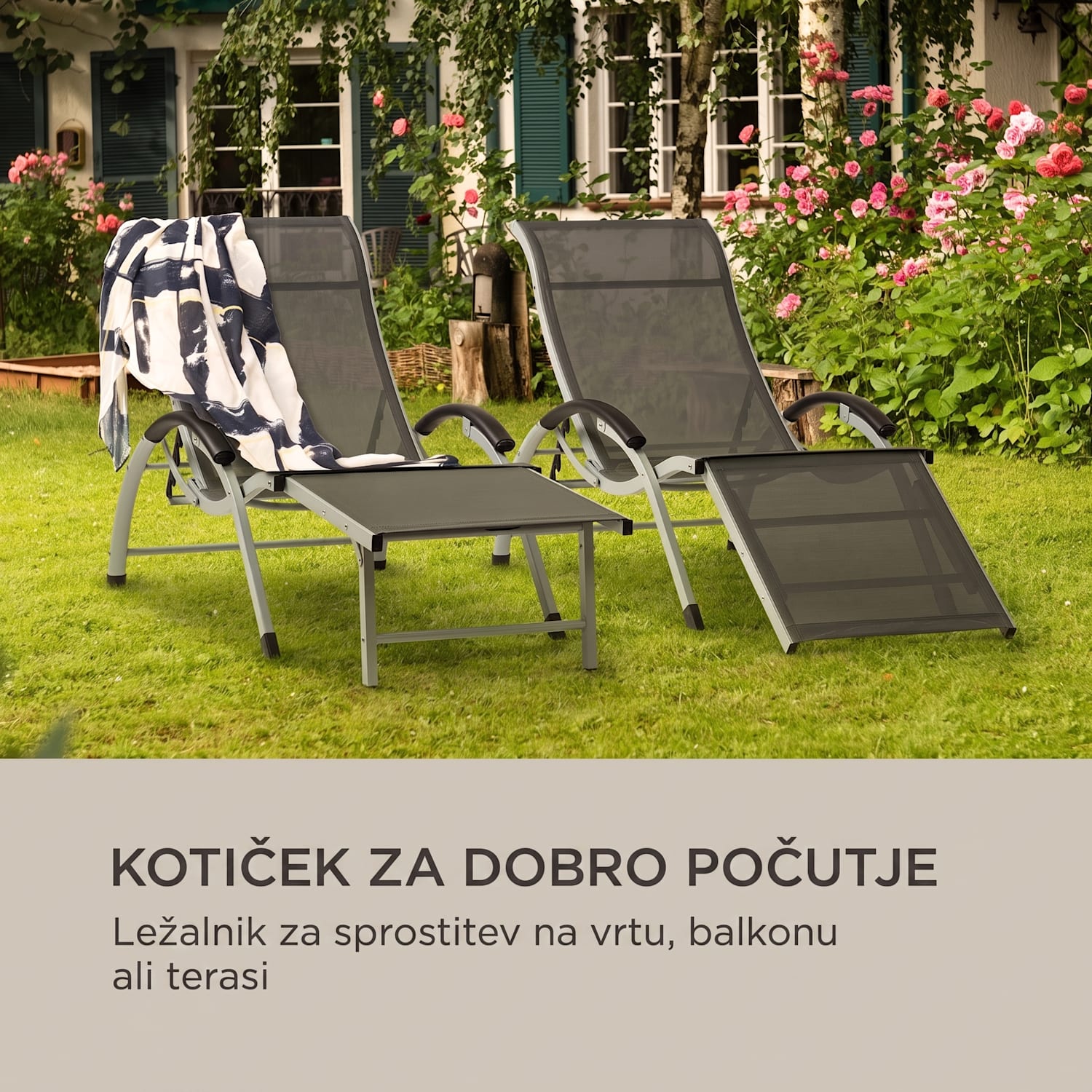 Sunnyvale, ležalnik z naslonom za noge, aluminij, 4 nivoji Temno siva