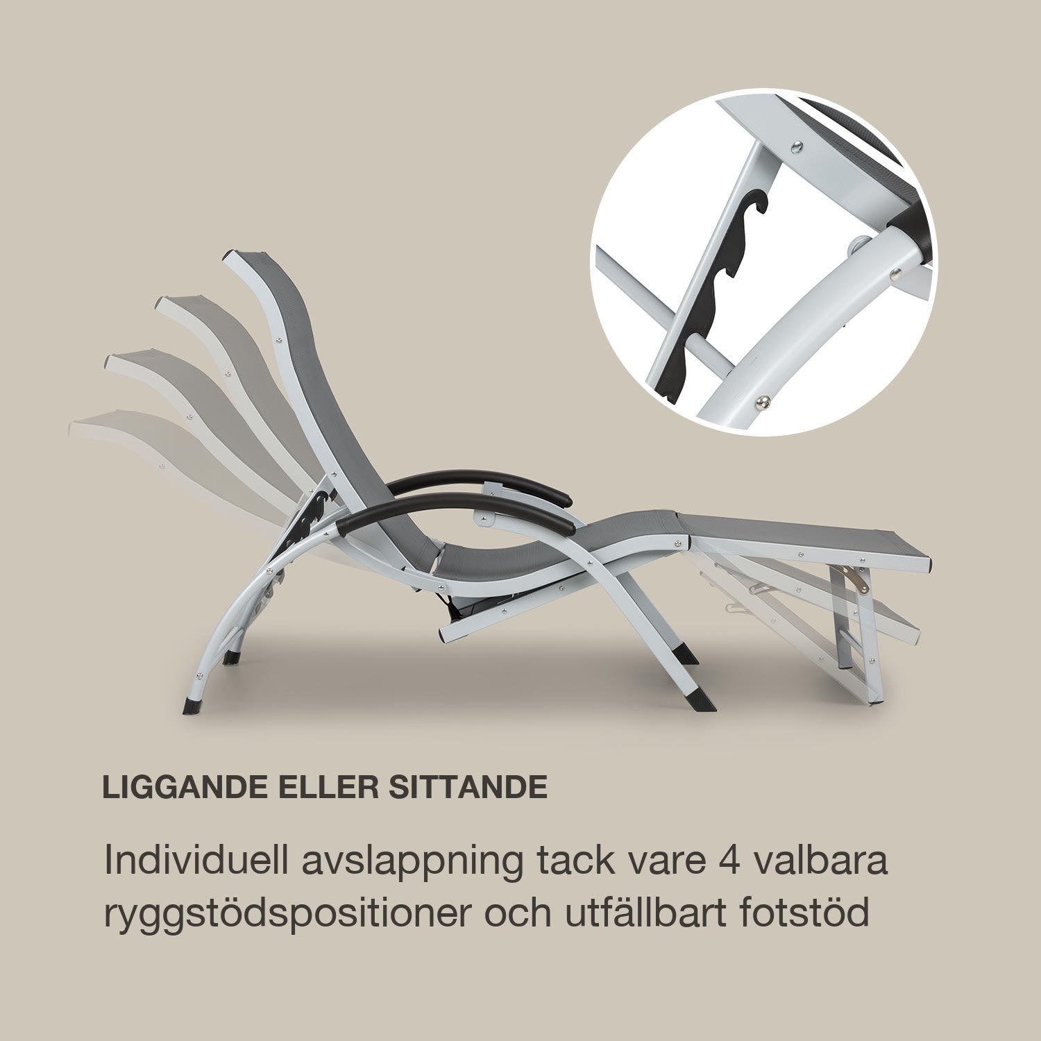 Sunnyvale Liggfåtölj med fotdel aluminium 4 nivåer Mörkgrå