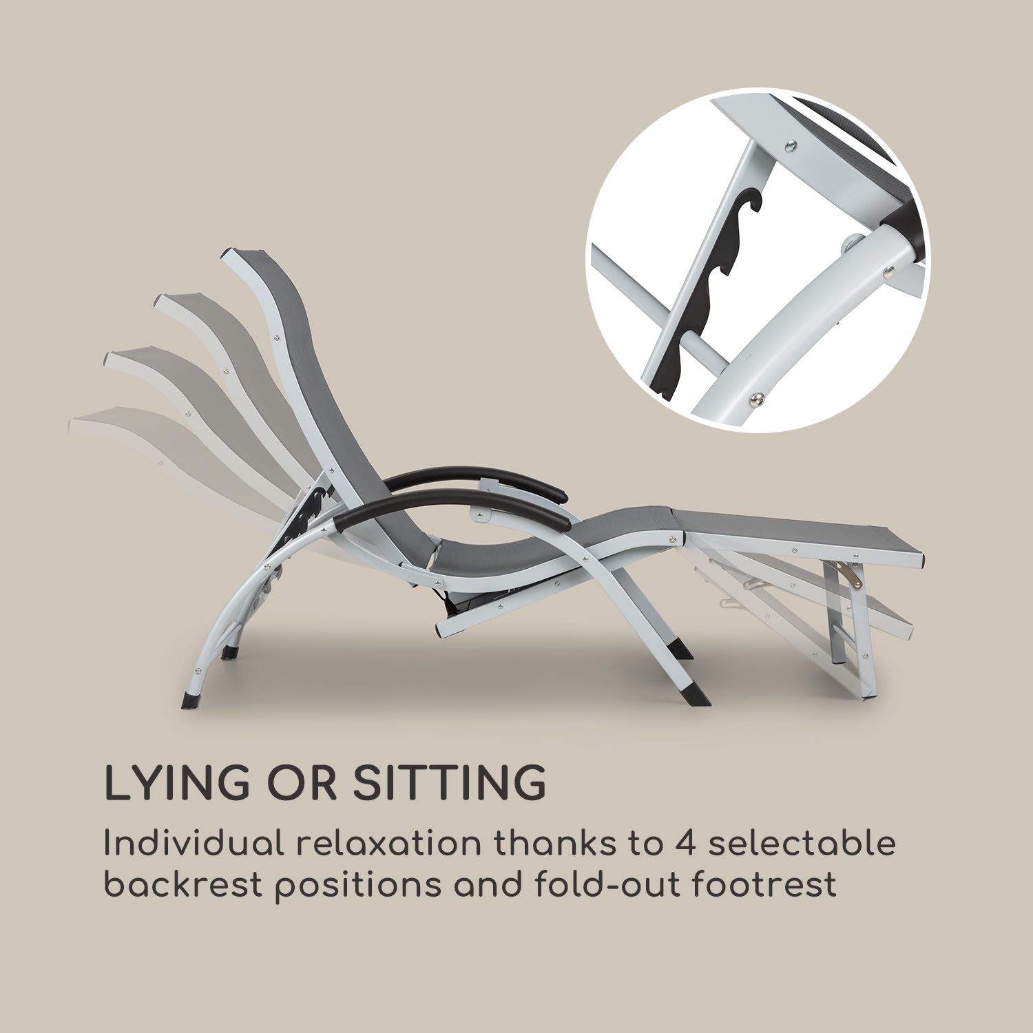 Tumbona Sunnyvale con reposapiés Aluminio 4 posiciones Gris Oscuro