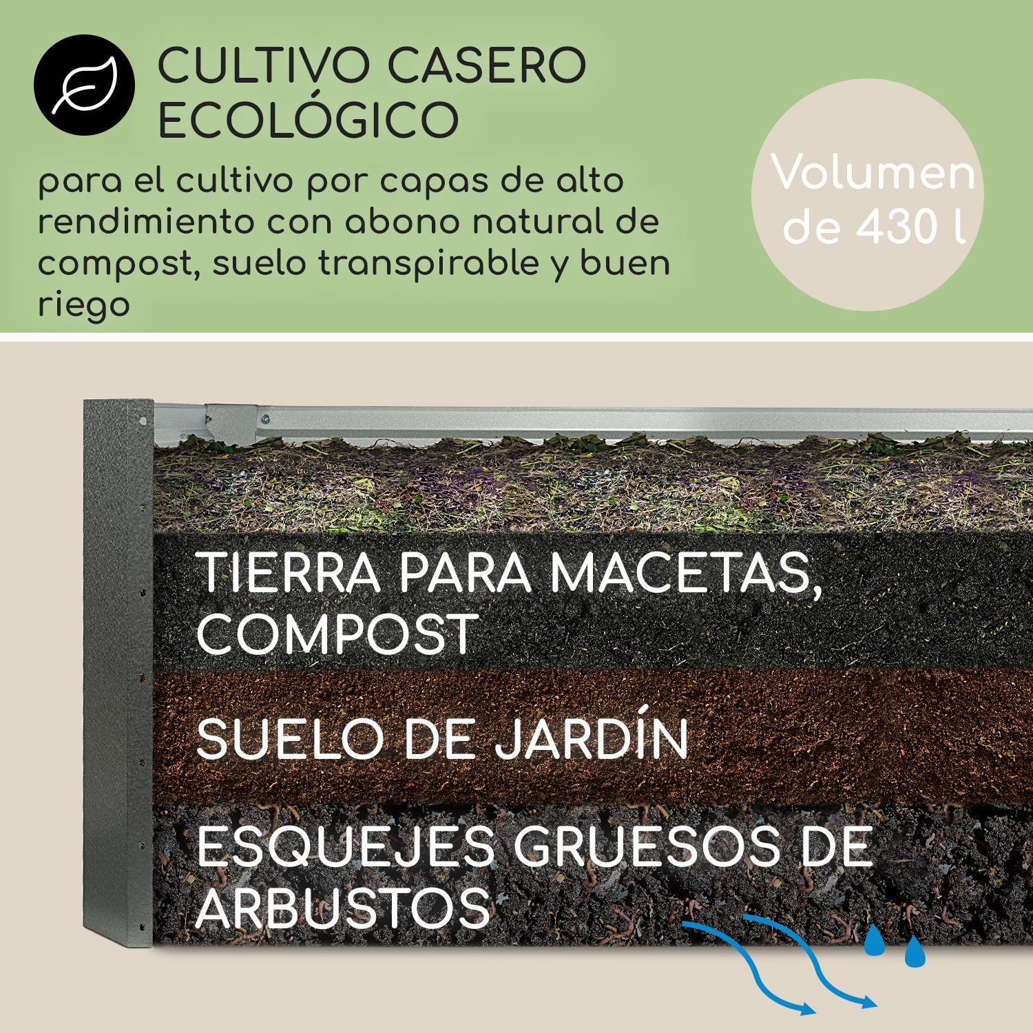 Blum High Grow Straight Jardinera elevada 100 x 60 x 60 cm 432 litros acero 120 x 60 x 60 cm | Crema