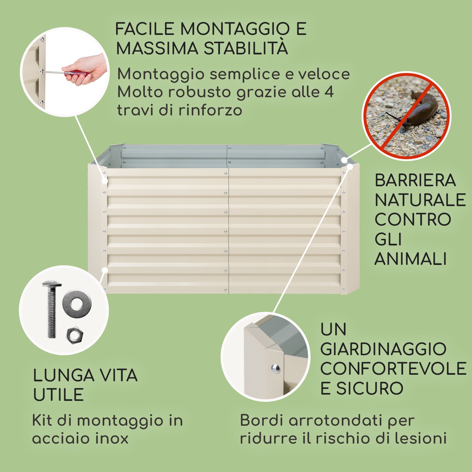 Blum High Grow Straight, Aiuola Rialzata, 120x60x60cm, 432l, Acciaio 120 x 60 x 60 cm | Crema