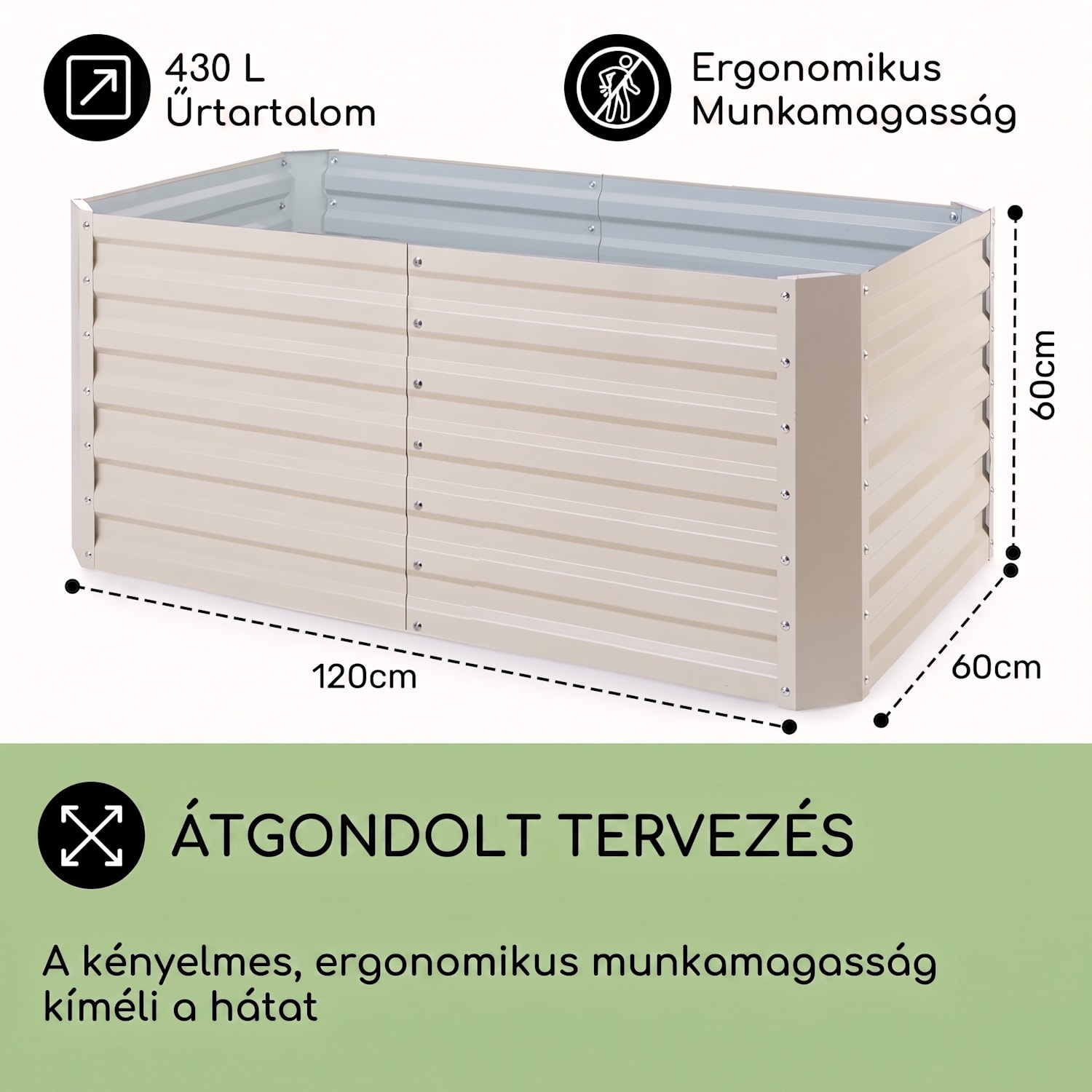 Blum High Grow Straight, magaságyás, 120 x 60 x 60 cm, 432l, acél 120 x 60 x 60 cm | Krém
