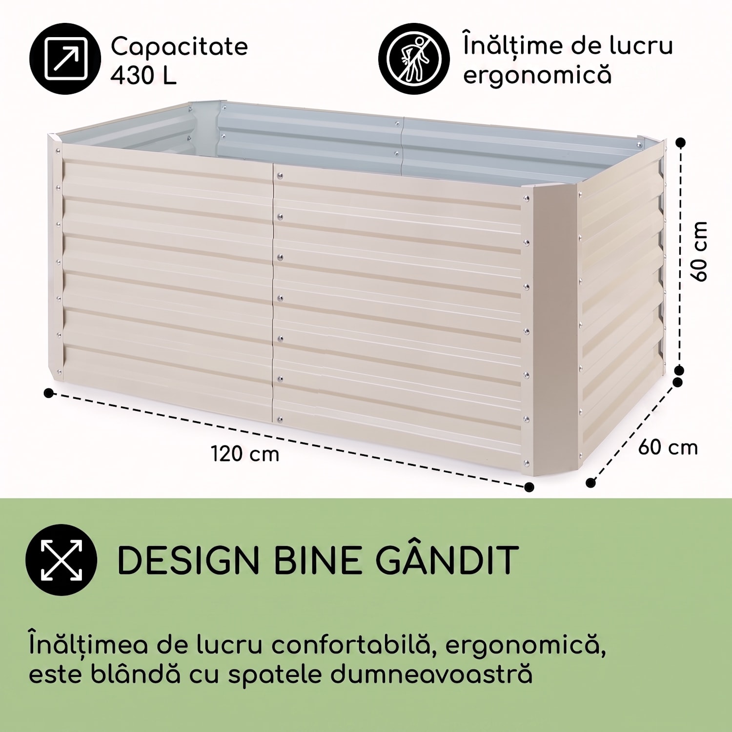 Blum High Grow Straight, pat ridicat, 120 x 60 x 60 cm, 432 litri, oțel 120 x 60 x 60 cm | Crem