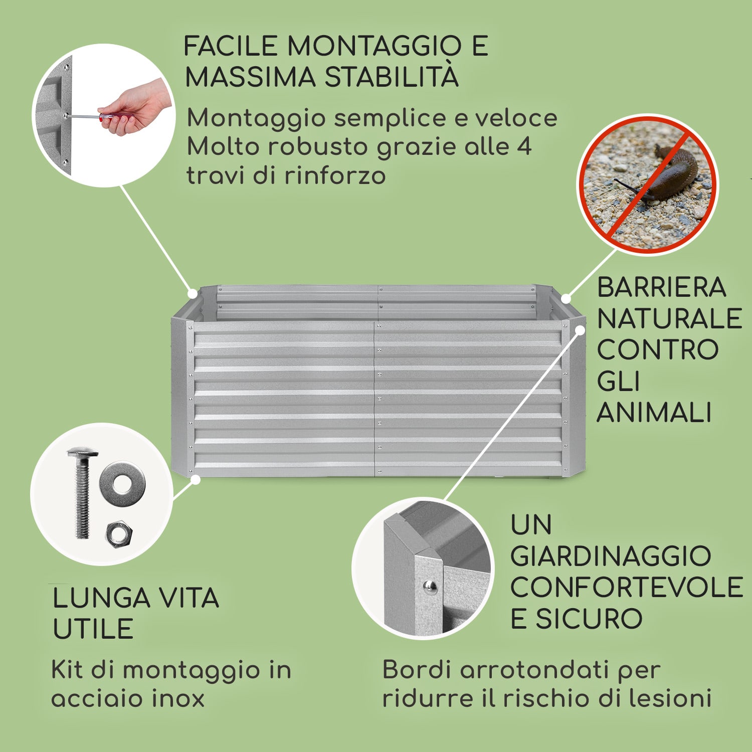 Blum High Grow Straight, fioriera rialzata, 200x60x100cm, 1200l, acciaio 200 x 100 x 60 cm | Argento