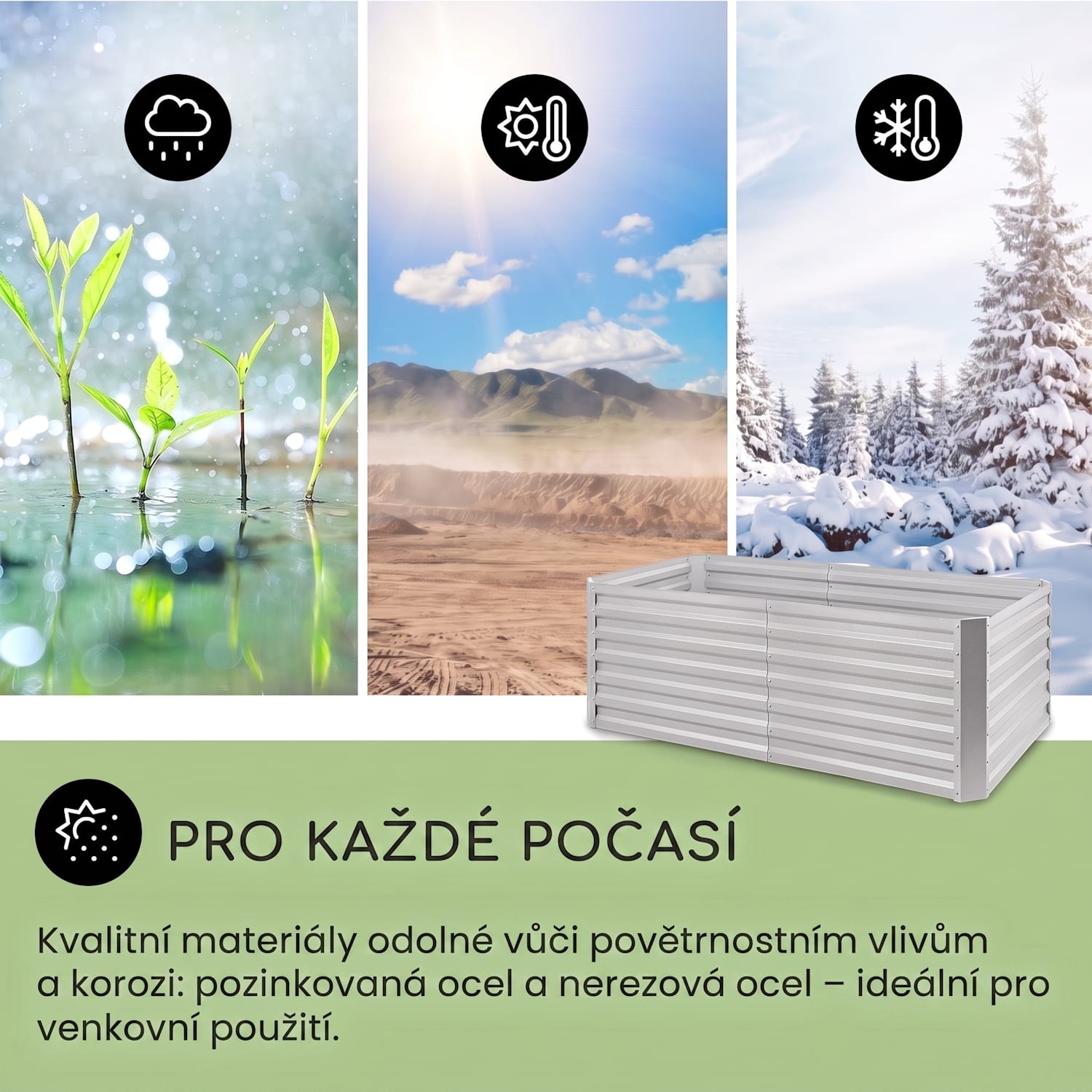 Hight Grow Straight, vyvýšený záhon, 200 x 60 x 100 cm, 1200 l, ocel 200 x 100 x 60 cm | Stříbrná
