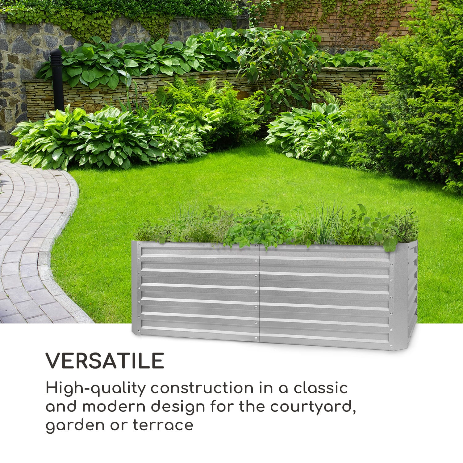 High Grow Straight, ghiveci ridicat, 200 x 60 x 100 cm, 1200 l, oțel 200 x 100 x 60 cm | Argintiu