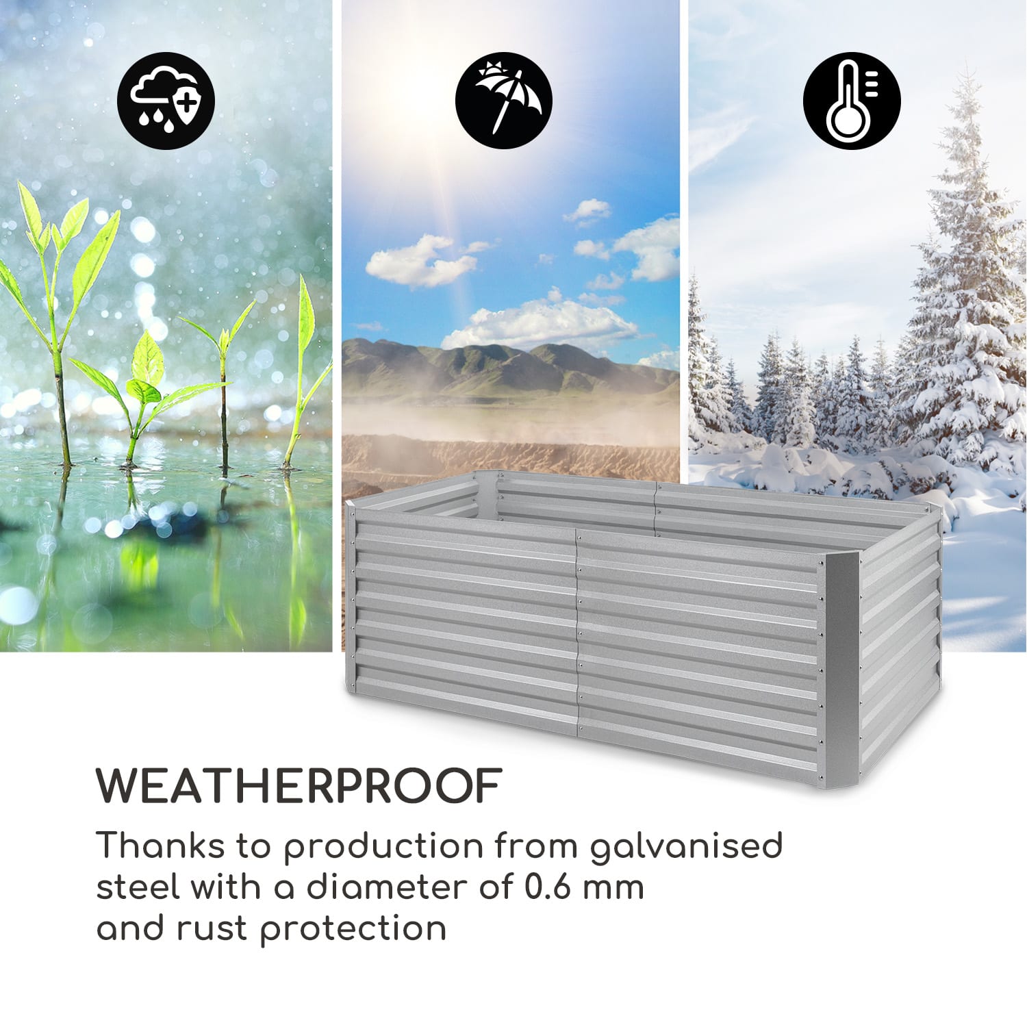 High Grow Straight, ghiveci ridicat, 200 x 60 x 100 cm, 1200 l, oțel 200 x 100 x 60 cm | Argintiu