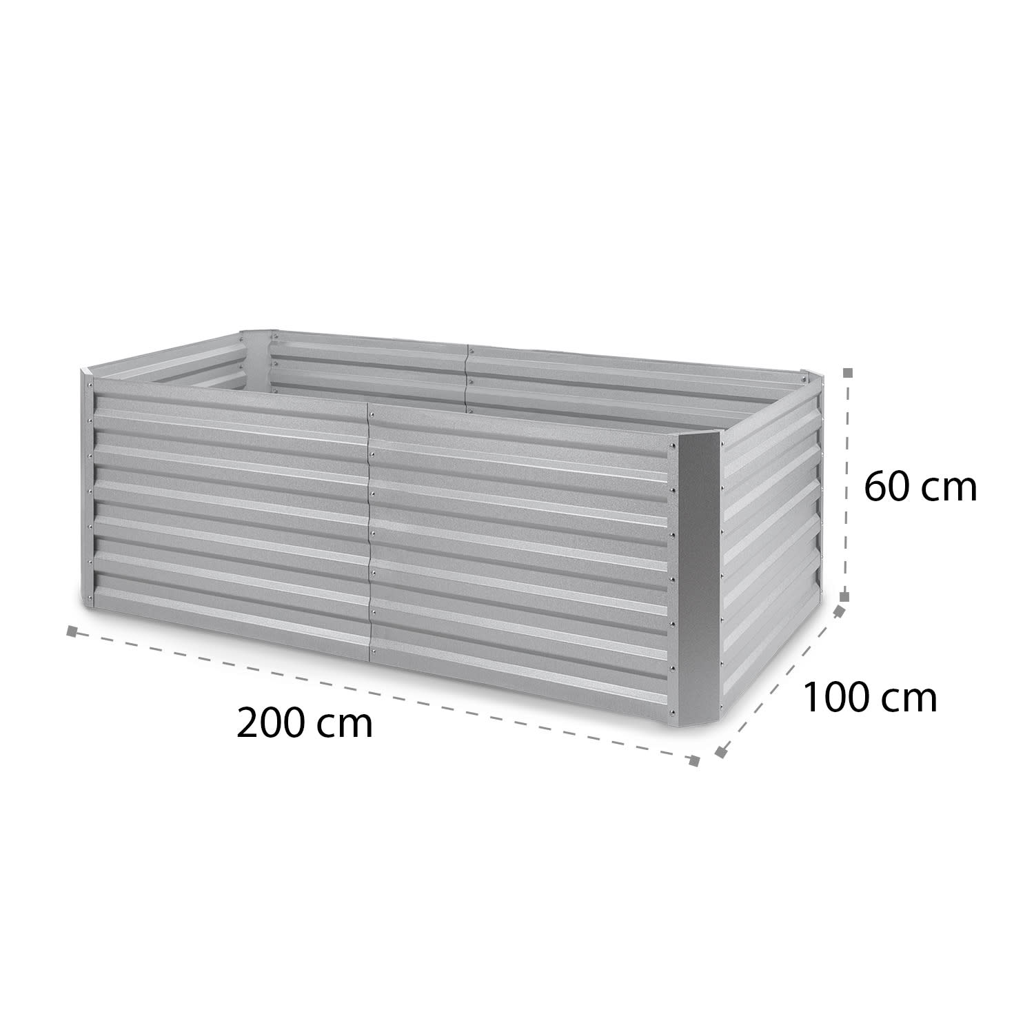 High Grow Straight, ghiveci ridicat, 200 x 60 x 100 cm, 1200 l, oțel 200 x 100 x 60 cm | Argintiu