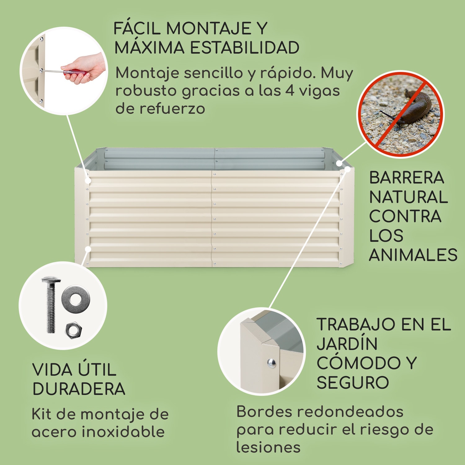 Blum High Grow Straight Jardinera elevada 200 x 60 x 100 cm 1200 litros acero 200 x 100 x 60 cm | Crema