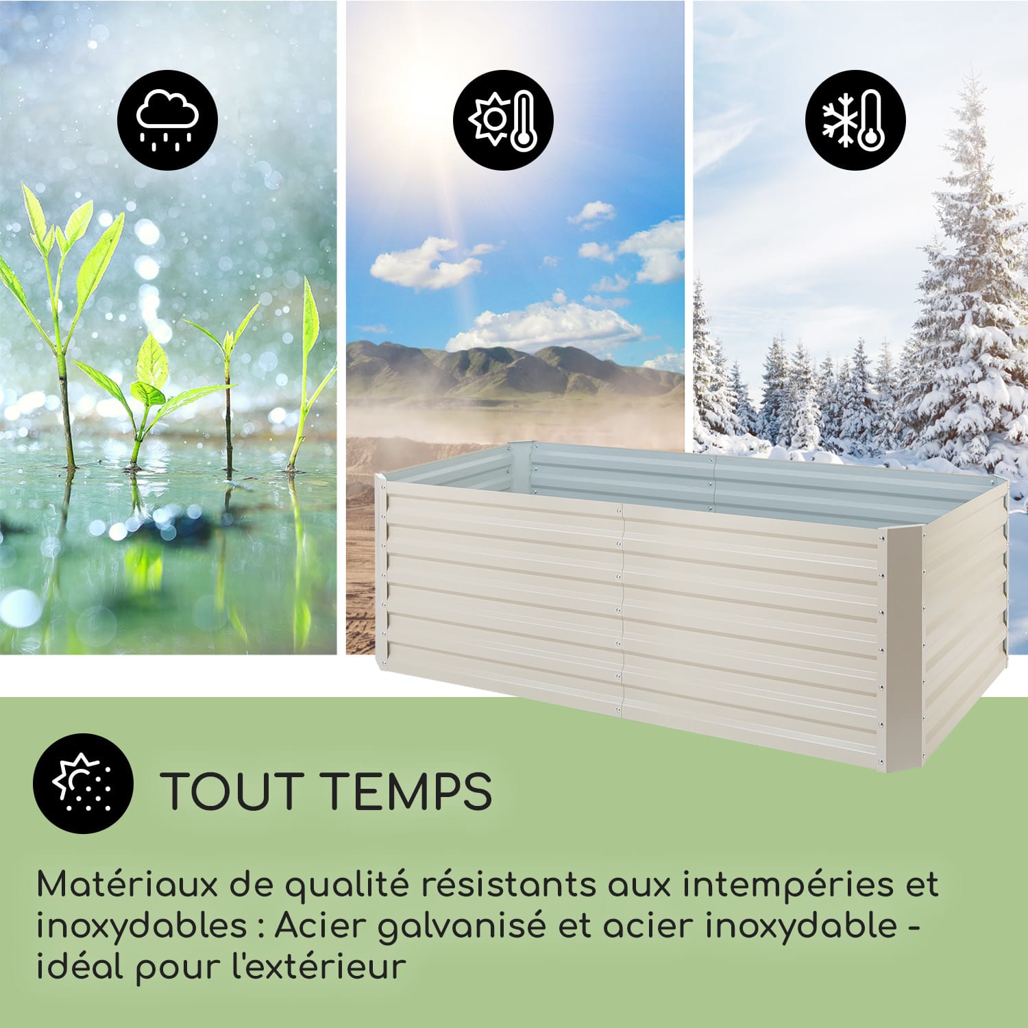 Blum High Grow Straight verhoogde kweekbak 200x60x100cm 1200l staal 200 x 100 x 60 cm | Crème