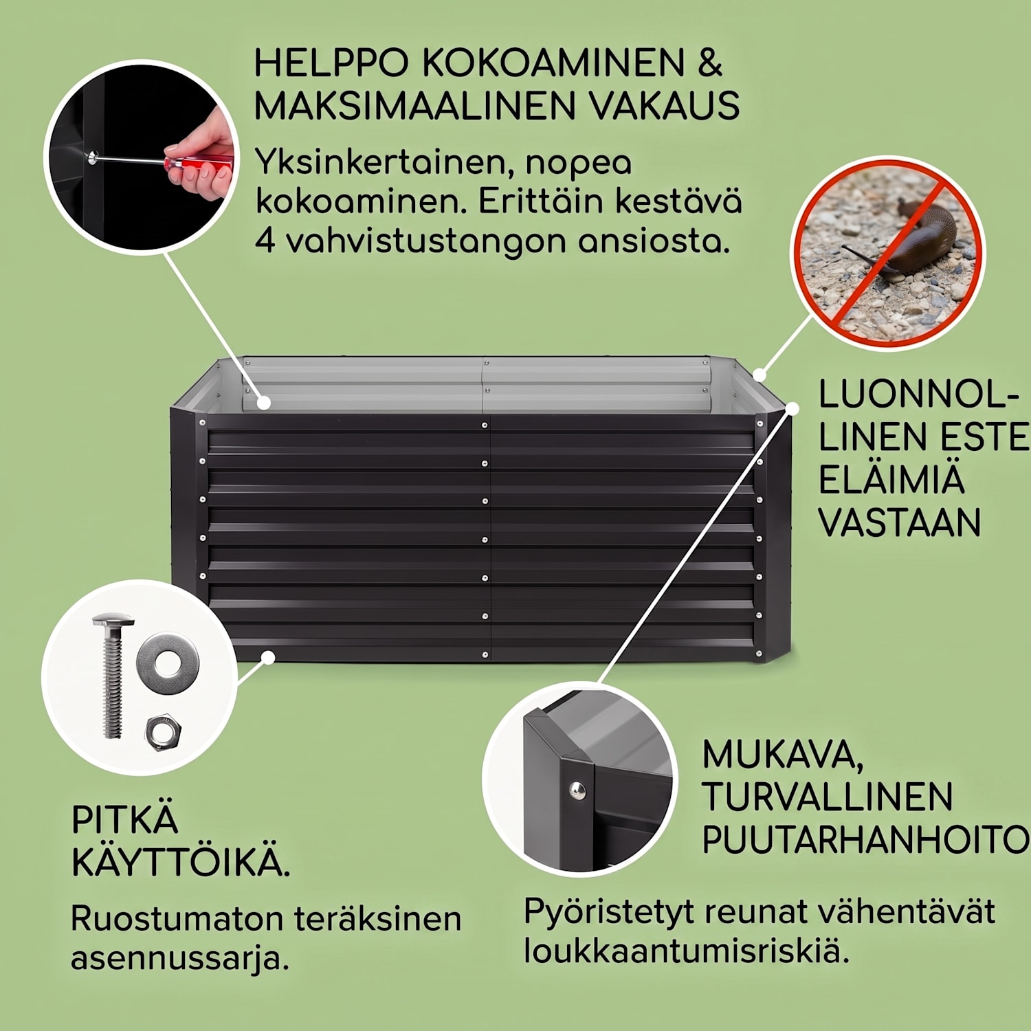 High Grow Straight korotettu kasvimaa 200x60x100 cm 1200 l teräs 200 x 100 x 60 cm | Antrasiitti