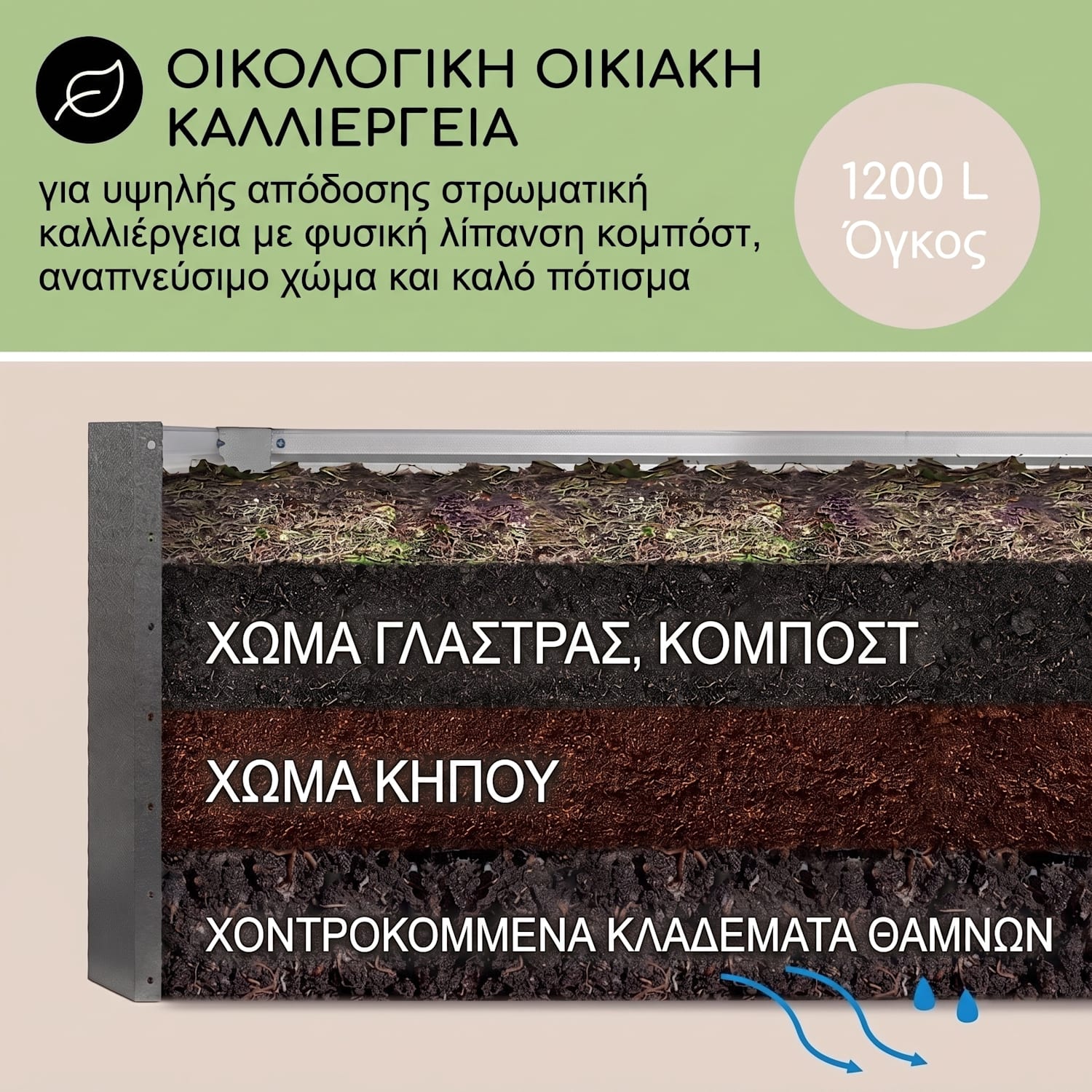 High Grow Straight, υπερυψωμένη παρτέρι, 200 x 60 x 100 εκ., 1200 λ, χάλυβας 200 x 100 x 60 cm | Ανθρακί