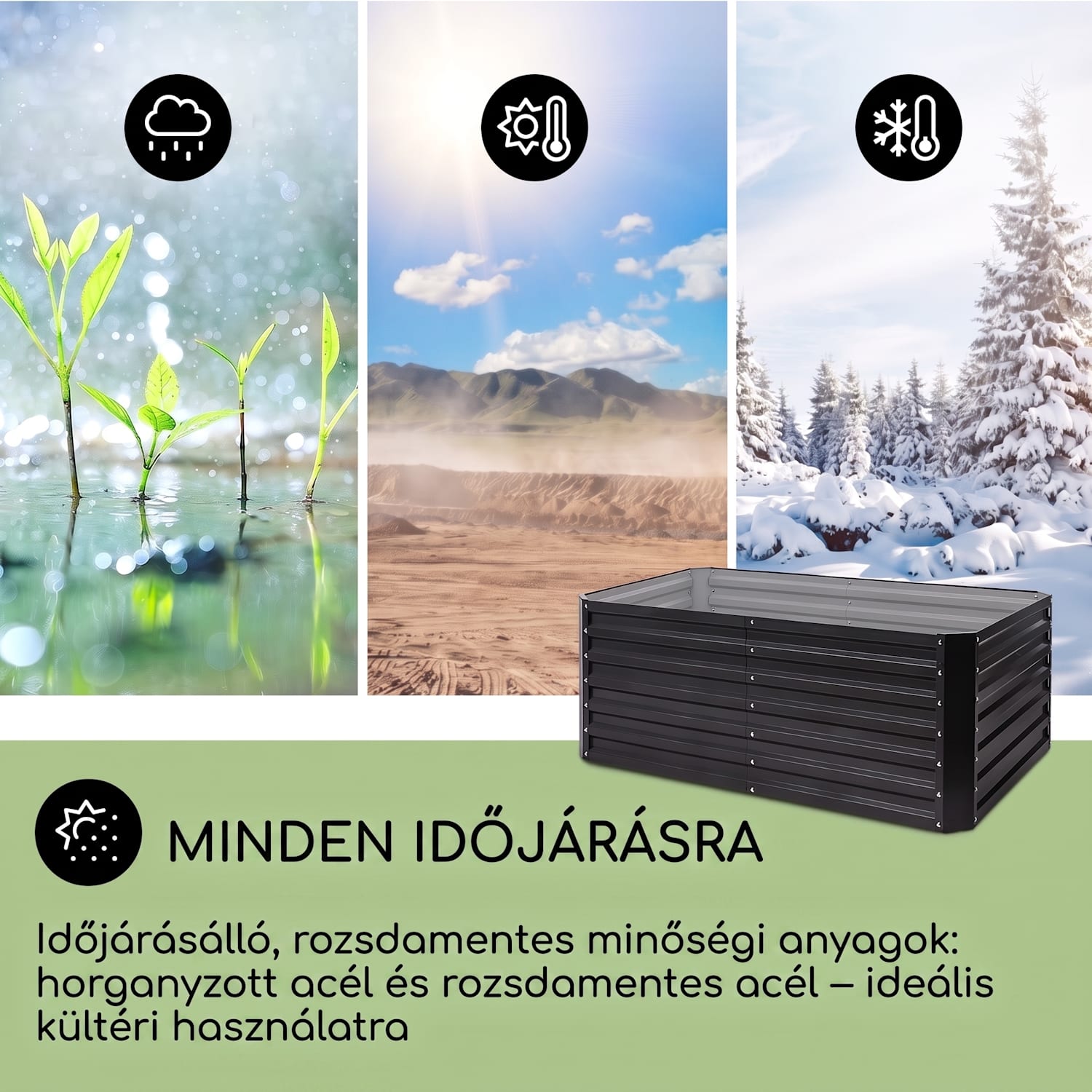 High Grow Straight, emelt ágyás, 200 x 60 x 100 cm, 1200 l, acél 200 x 100 x 60 cm | Antracit
