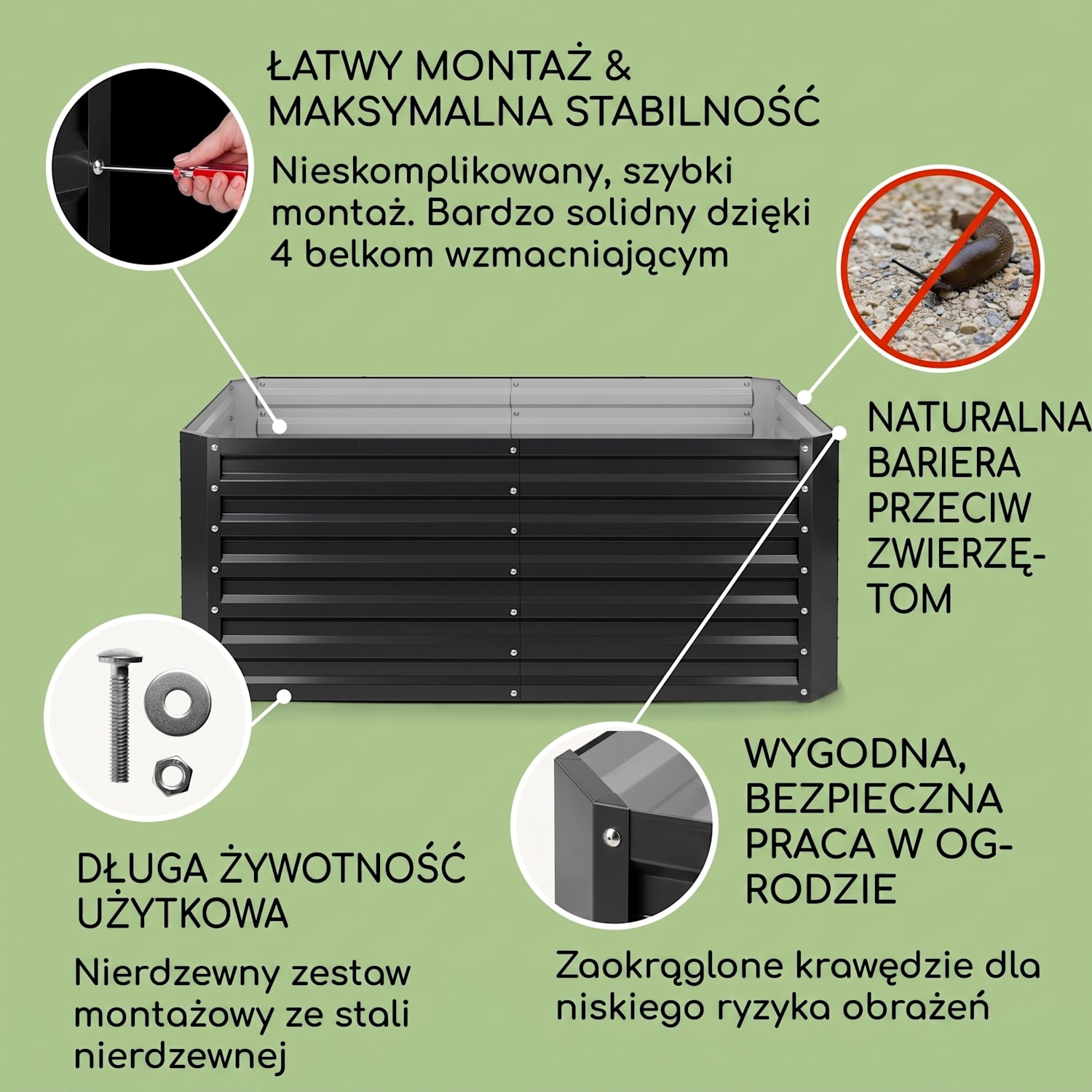 High Grow Straight, podwyższona grządka, 200 x 60 x 100 cm, 1200 l, stal 200 x 100 x 60 cm | Antracyt