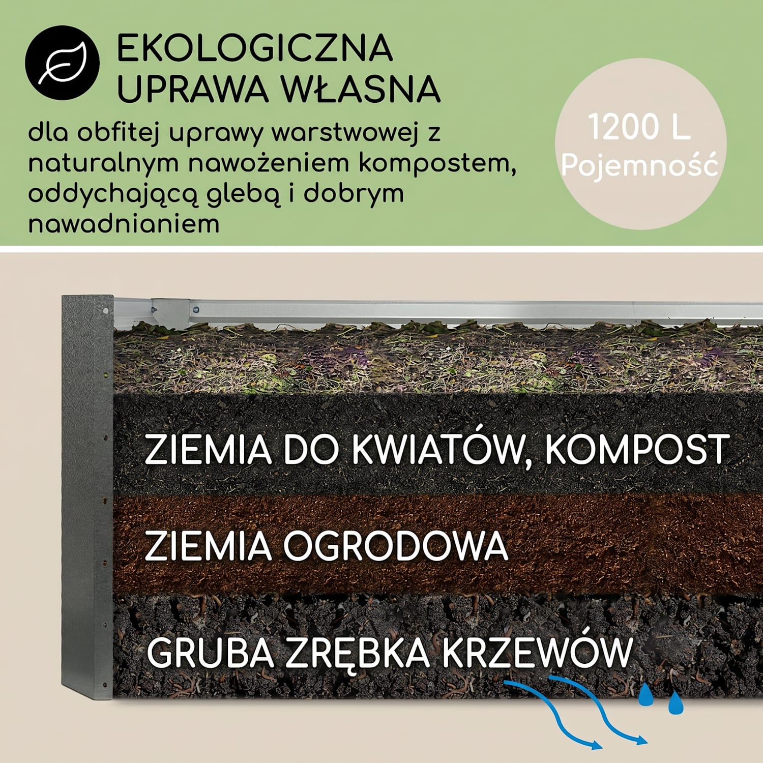 High Grow Straight, podwyższona grządka, 200 x 60 x 100 cm, 1200 l, stal 200 x 100 x 60 cm | Antracyt
