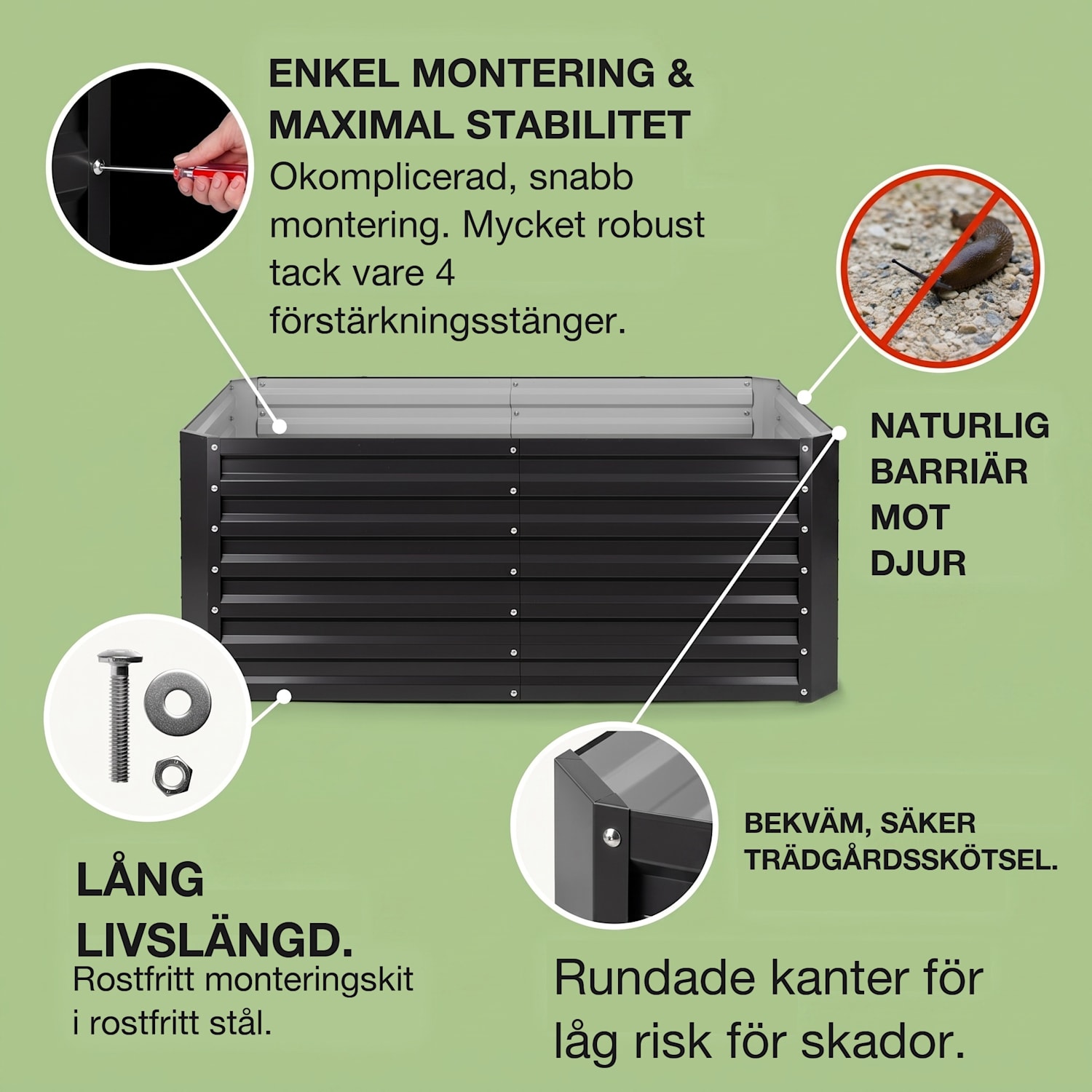 High Grow Straight upphöjd odlingsbädd 200x60x100 cm 1200 l stål 200 x 100 x 60 cm | Antracit