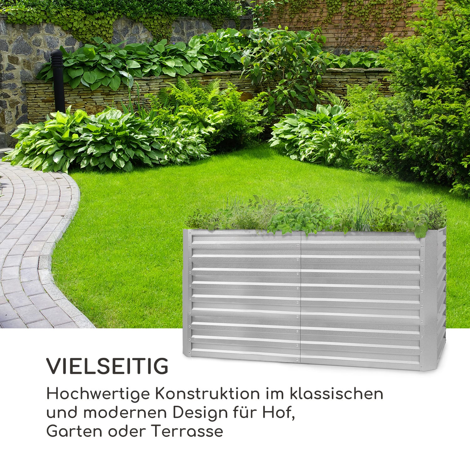 High Grow Straight Hochbeet 200x90x100cm 1800l Stahl 200 x 100 x 90 cm | Silber
