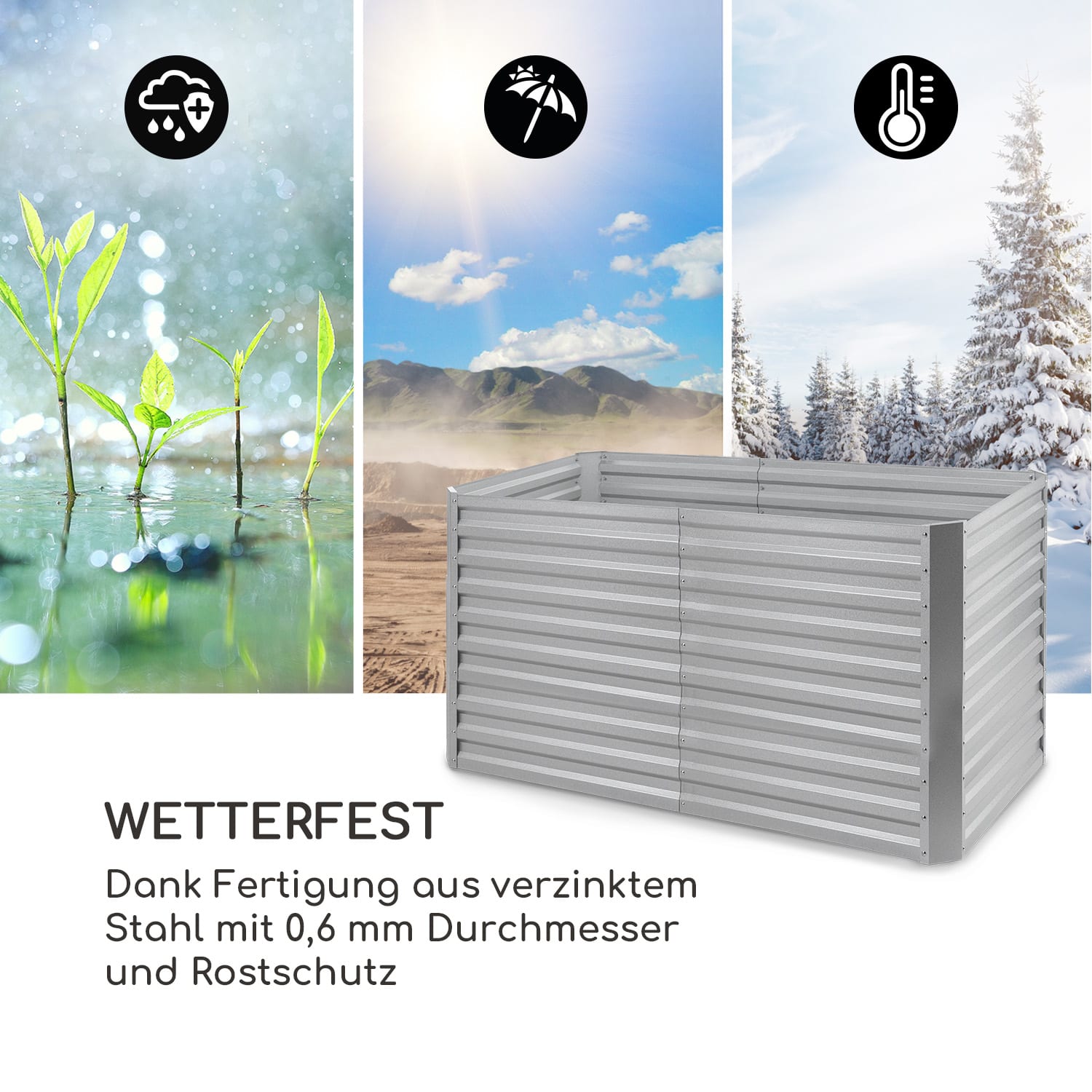 High Grow Straight Hochbeet 200x90x100cm 1800l Stahl 200 x 100 x 90 cm | Silber