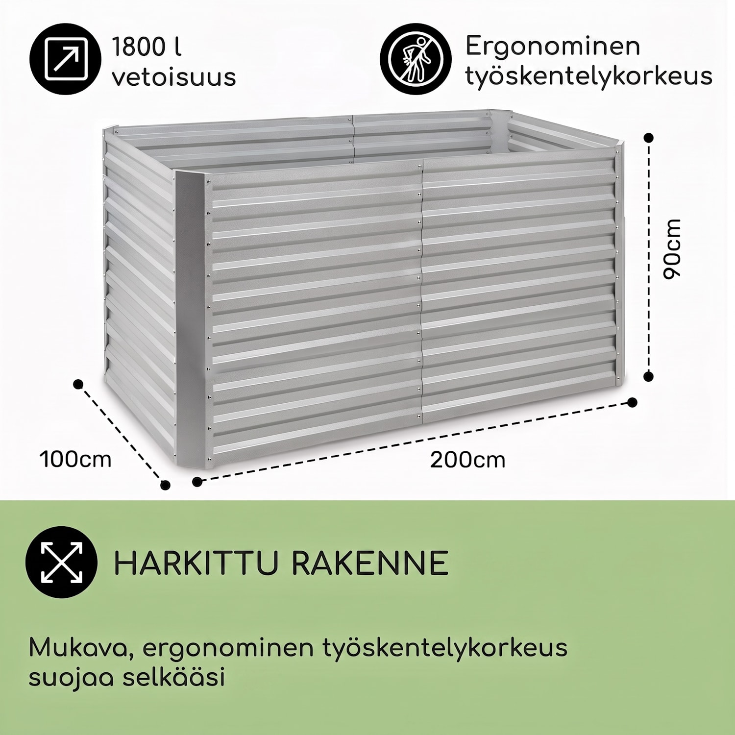 Blum High Grow Straight, kohopenkki, 200 x 90 x 100 cm, 1800 l, teräs 200 x 100 x 90 cm | Hopea