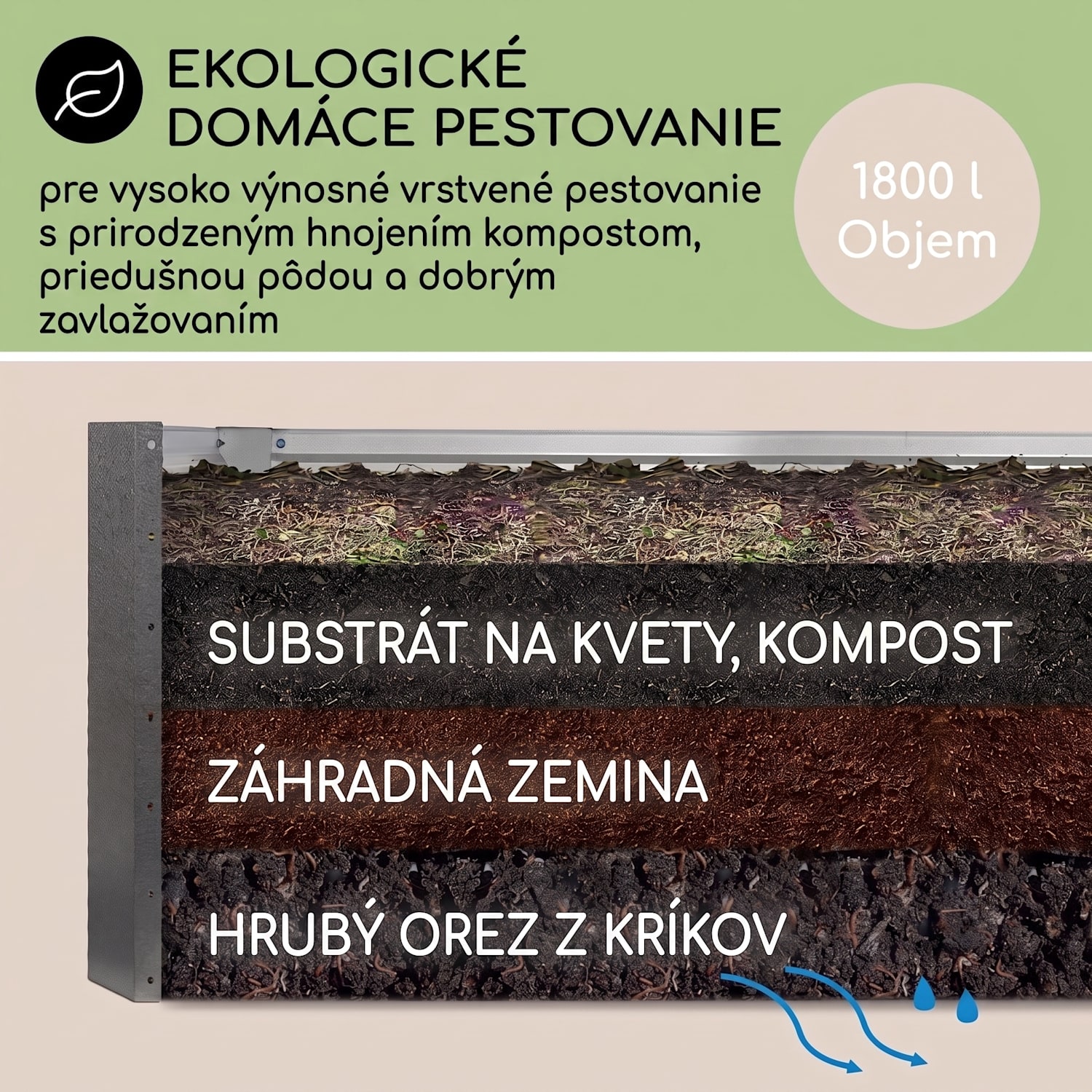 Blum High Grow Straight, vyvýšený záhon, 200x90x100cm, 1800l, oceľ 200 x 100 x 90 cm | Strieborná