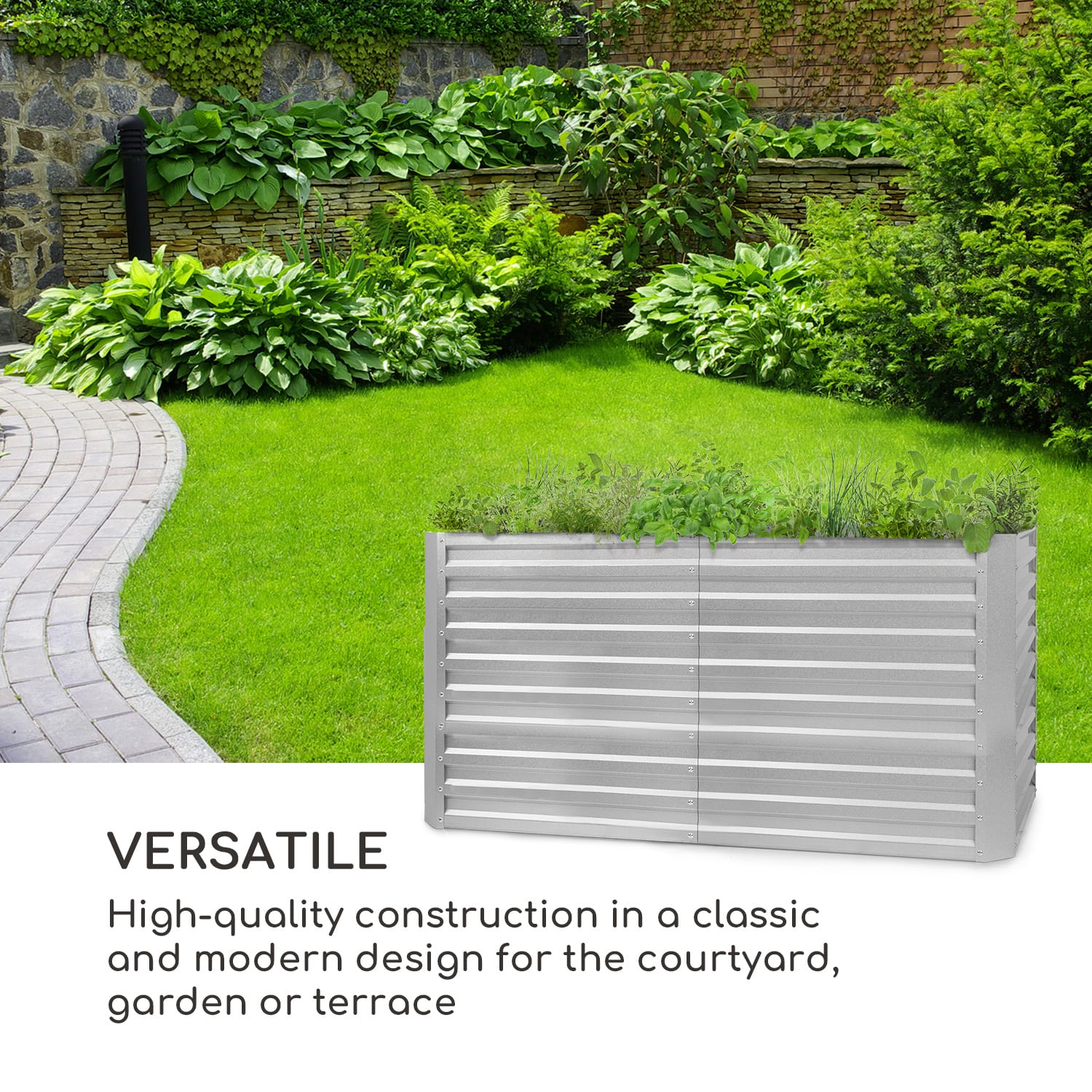 High Grow Straight, podwyższona grządka, 200 x 90 x 100 cm, 1800 l, stal 200 x 100 x 90 cm | Srebrny