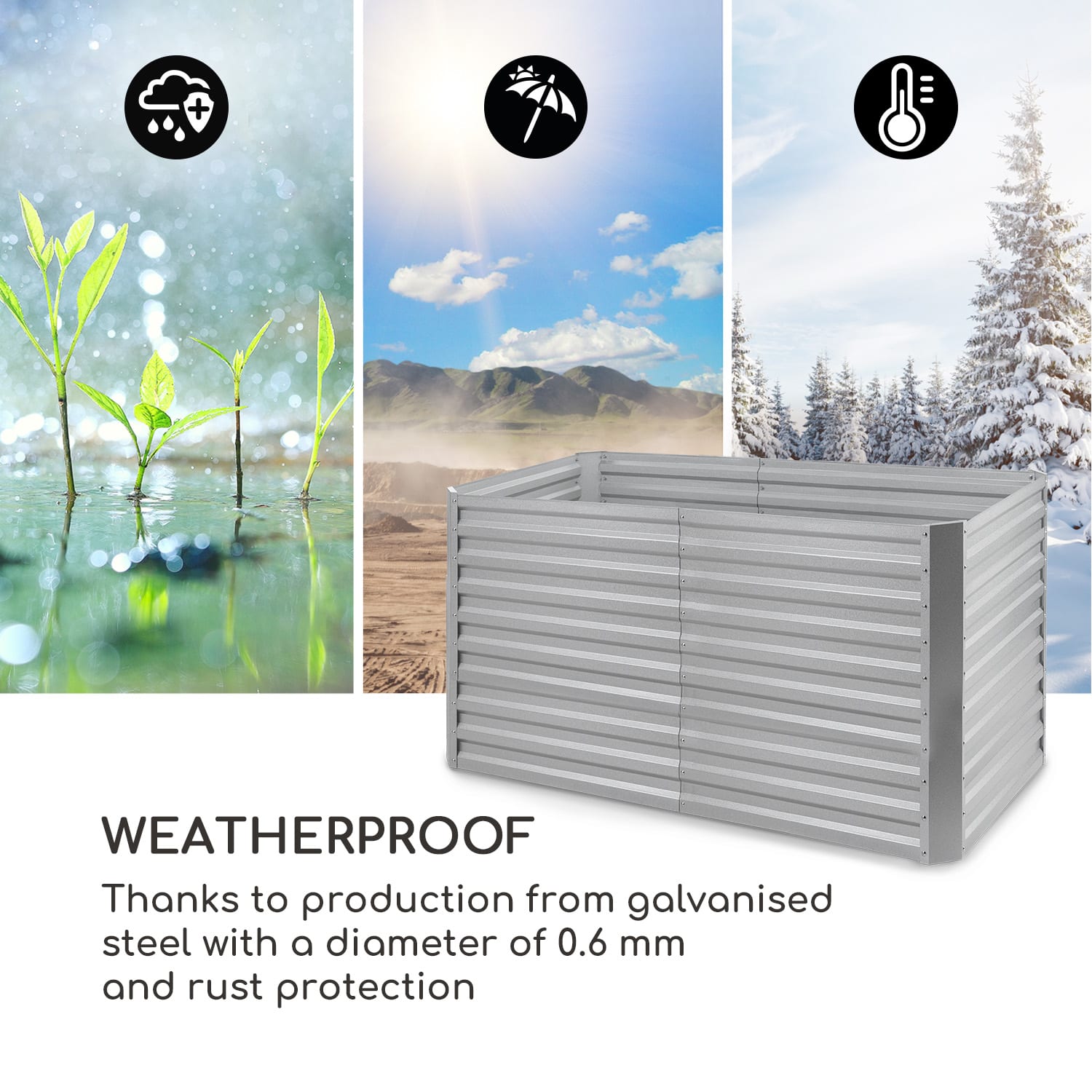 High Grow Straight, podwyższona grządka, 200 x 90 x 100 cm, 1800 l, stal 200 x 100 x 90 cm | Srebrny