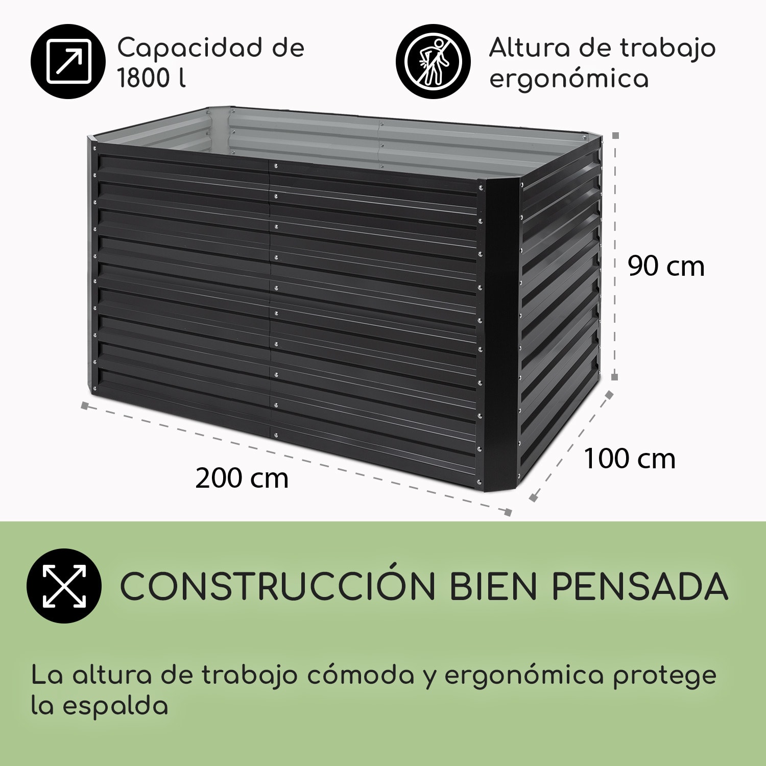 Blum High Grow Straight Macetero elevado 200x90x100cm 1800l Acero inoxidable 200 x 100 x 90 cm | Antracita