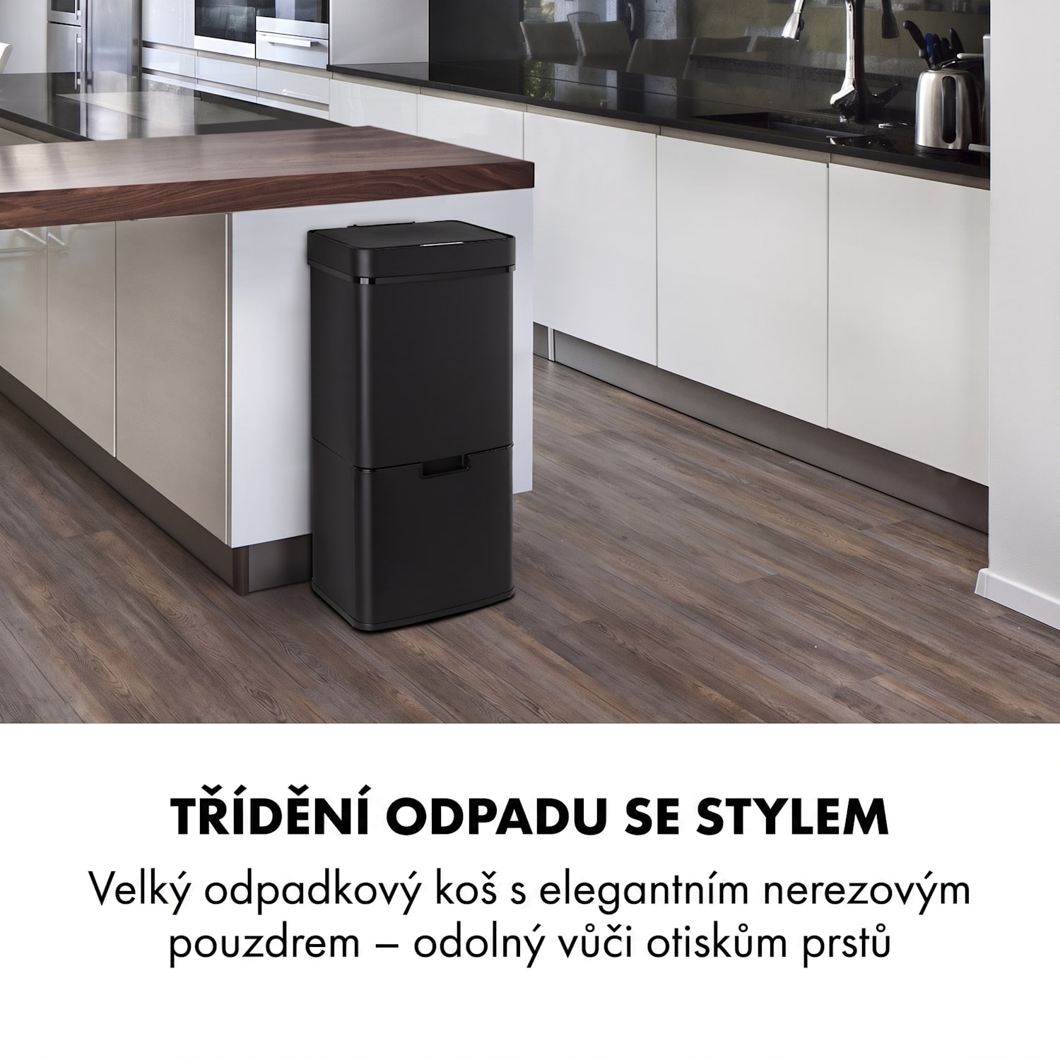 Royal Trash Matte Black, odpadkový koš se senzorem, 72 l, ušlechtilá ocel, matná černá Matná Černá