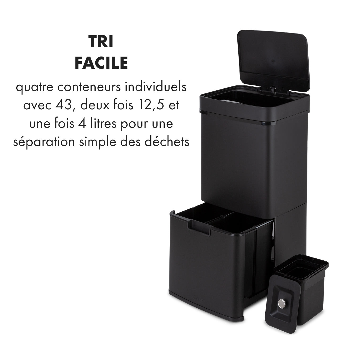 Royal Trash Matte Black vuilnisemmer met sensor 72 L rvs matzwart Matzwart