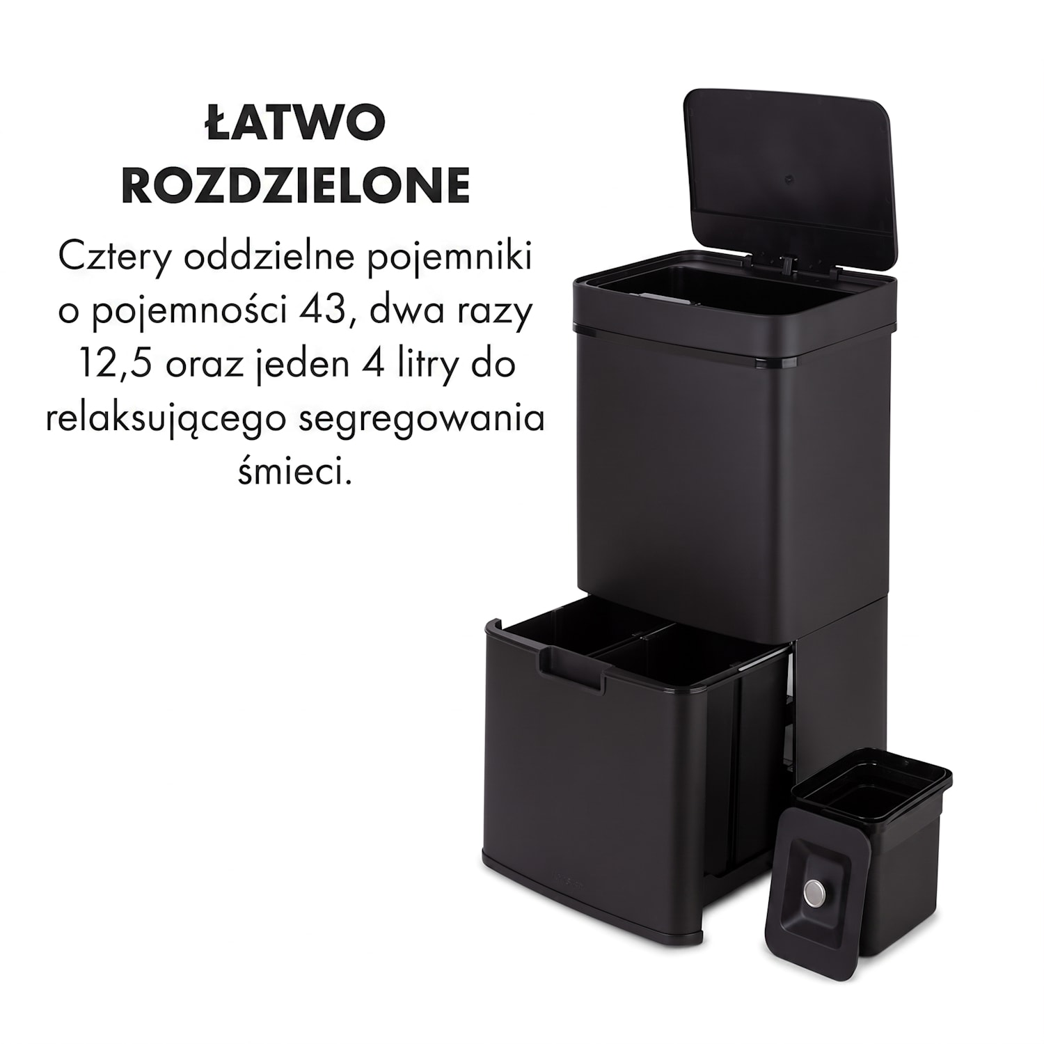 Royal Trash Matte Black, kosz na śmieci z czujnikiem, 72 l, stal szlachetna, matowoczarny Matowa Czerń