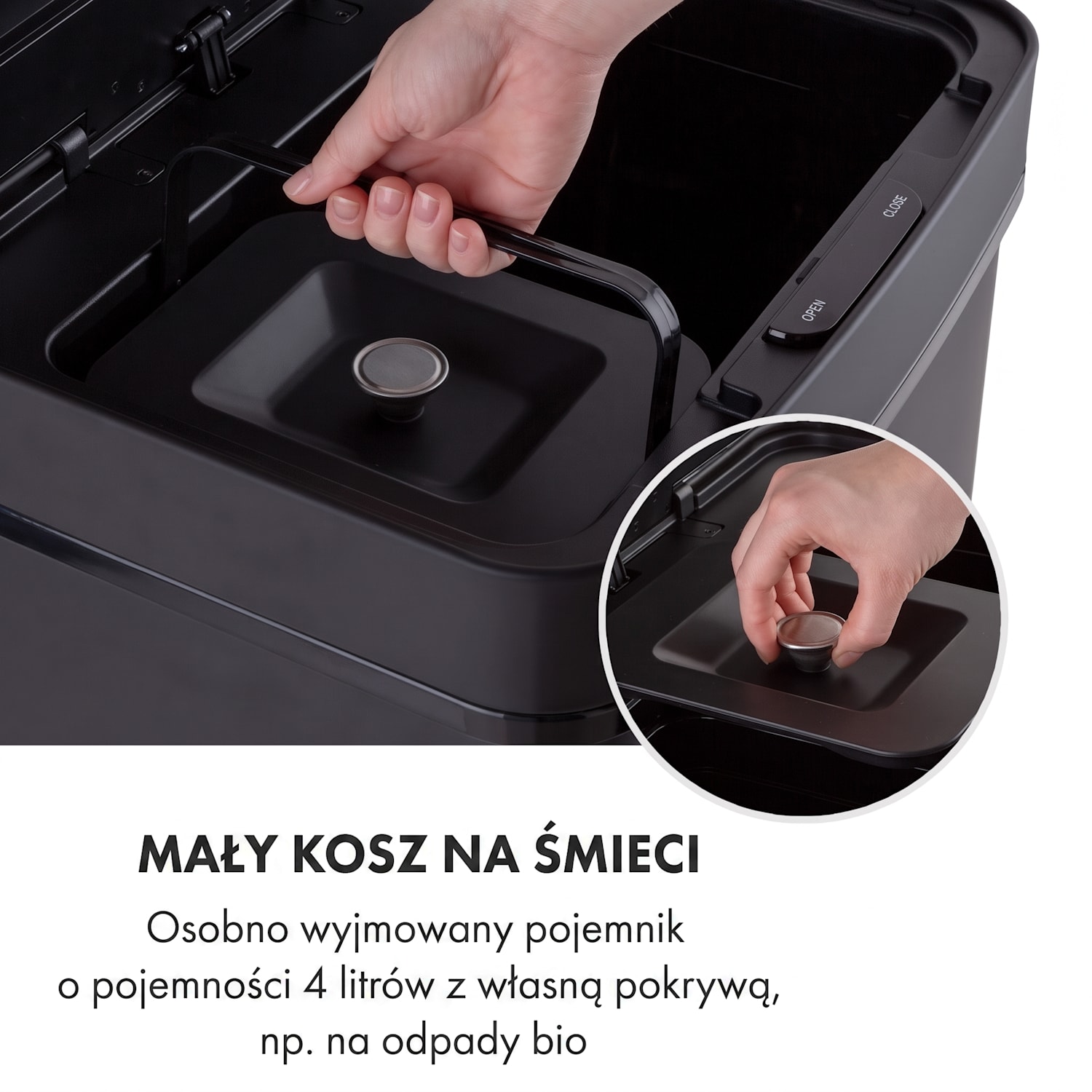 Royal Trash Matte Black, kosz na śmieci z czujnikiem, 72 l, stal szlachetna, matowoczarny Matowa Czerń