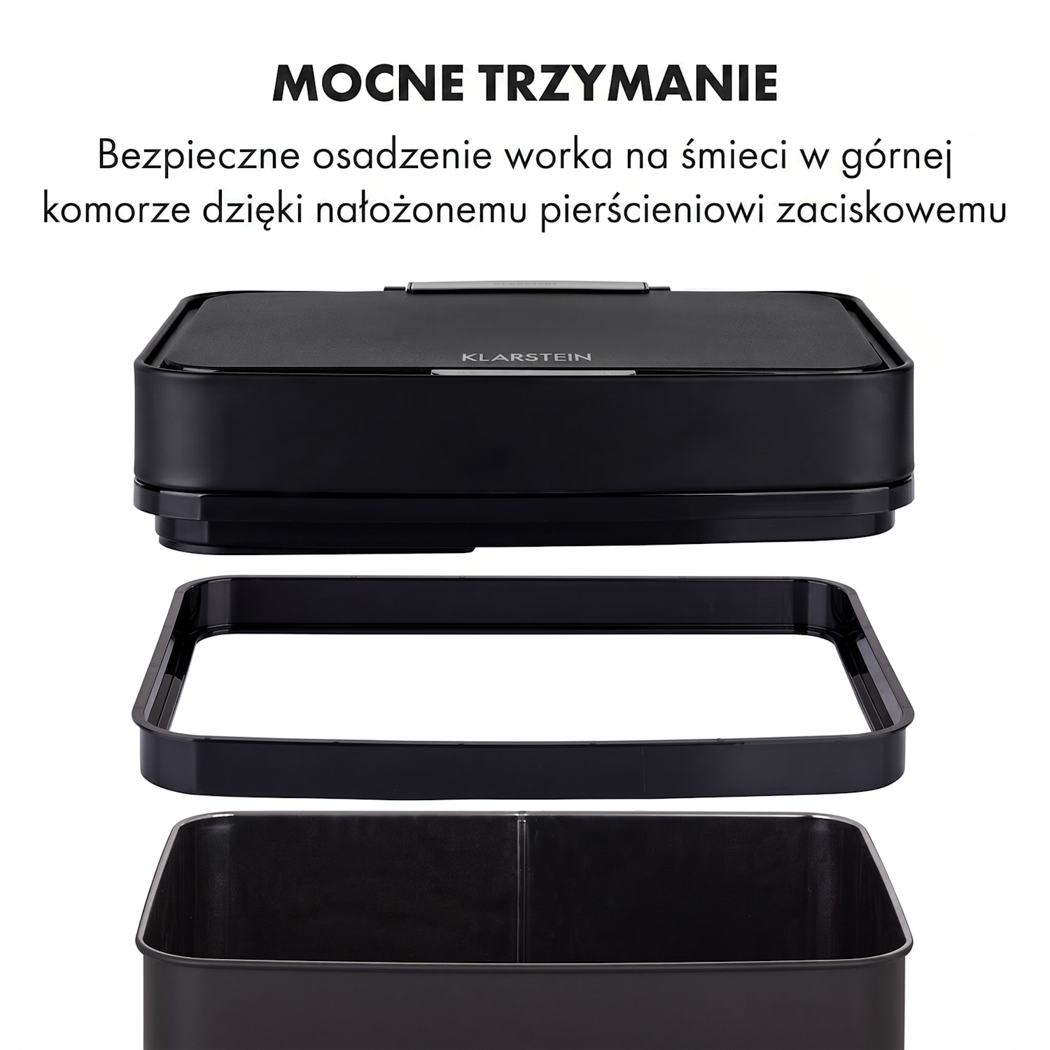 Royal Trash Matte Black, kosz na śmieci z czujnikiem, 72 l, stal szlachetna, matowoczarny Matowa Czerń