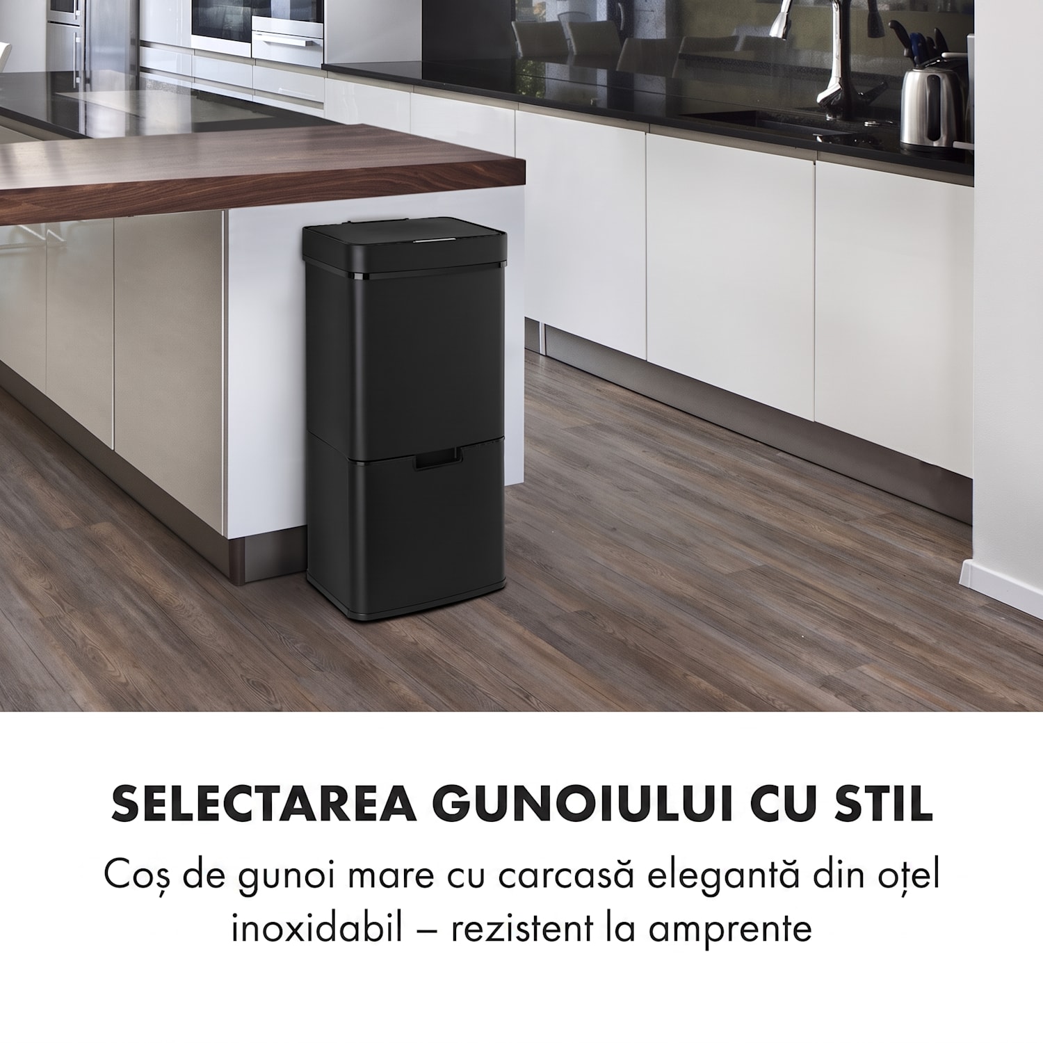 Royal Trash Matte Black, coș de gunoi cu senzor, 72 l, oțel inoxidabil, negru mat Negru Mat