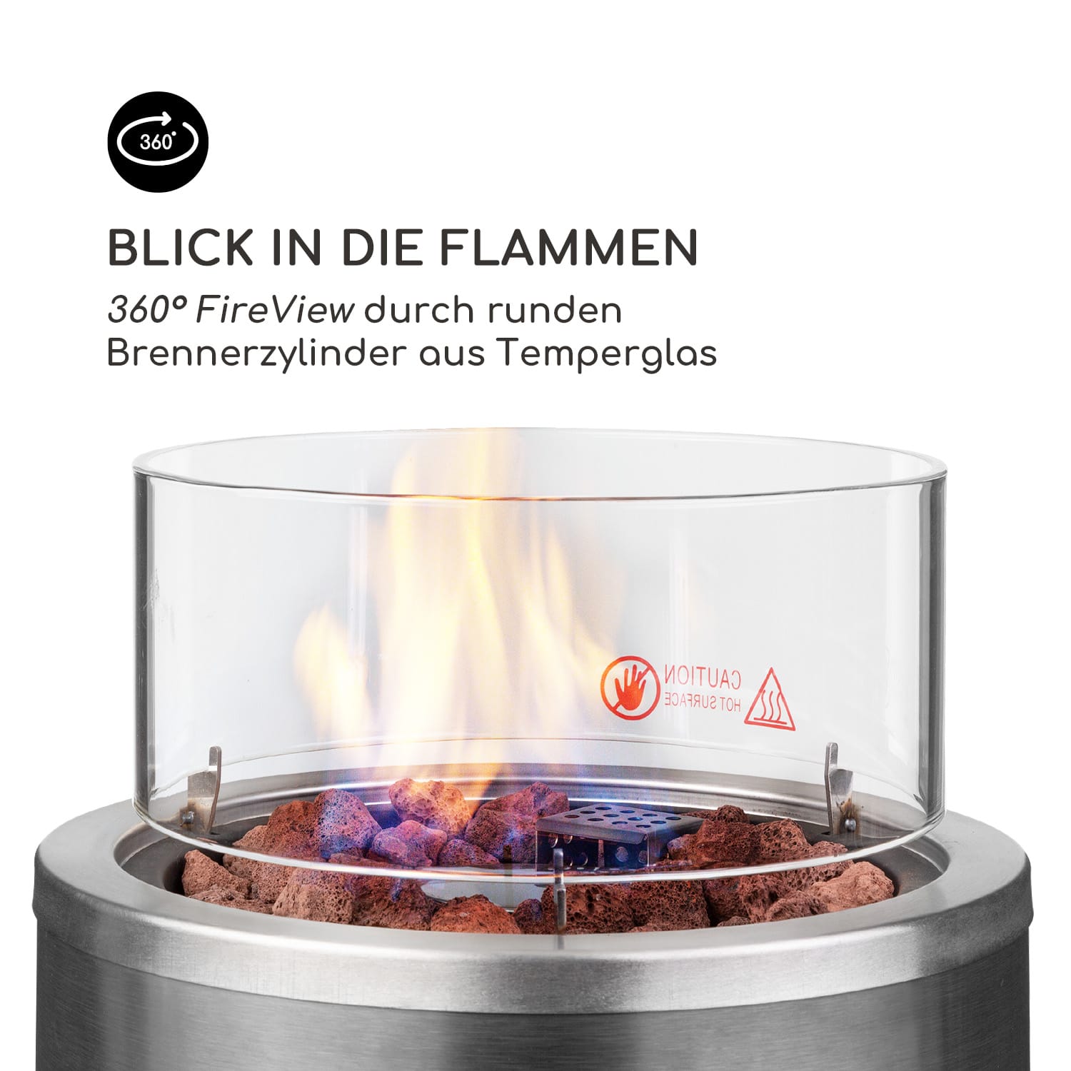 Lavastone Terrassenheizer 34.000BTU/10kW Temperglas Stahl Silber-Metallic
