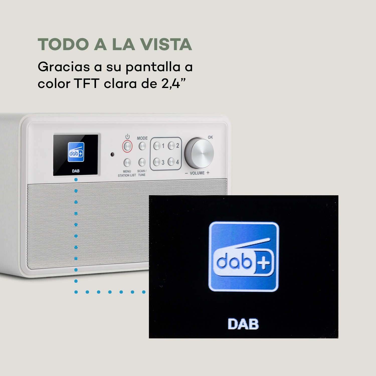 Nestor DAB+ Radio DAB+/FM 2 modos de funcionamiento Pantalla de color TFT de 2,4" Blanca Madera Blanca