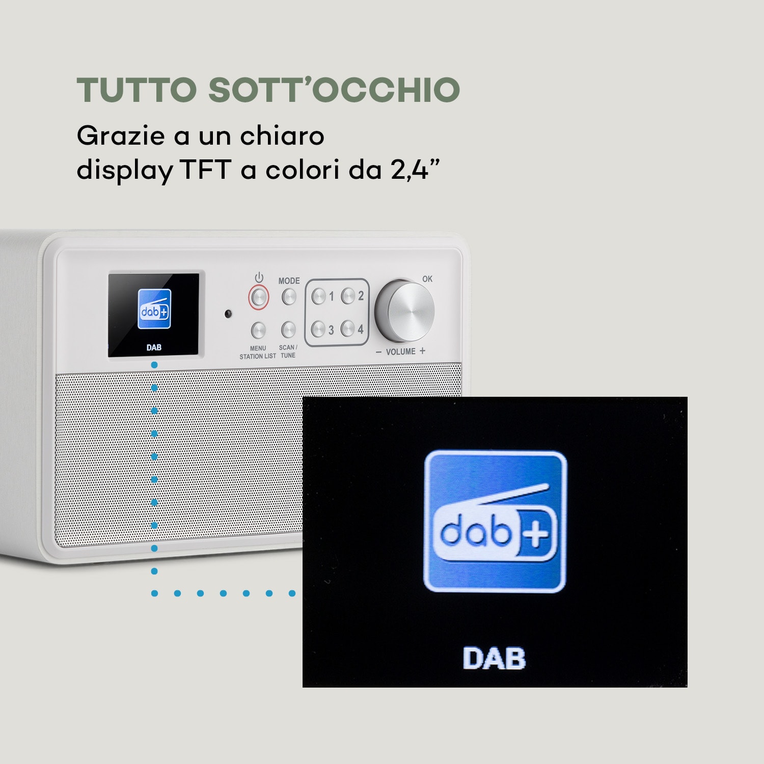 Nestor DAB+, radio DAB+/FM, 2 modalità, display a colori TFT da 2,4", bianco Legno bianco