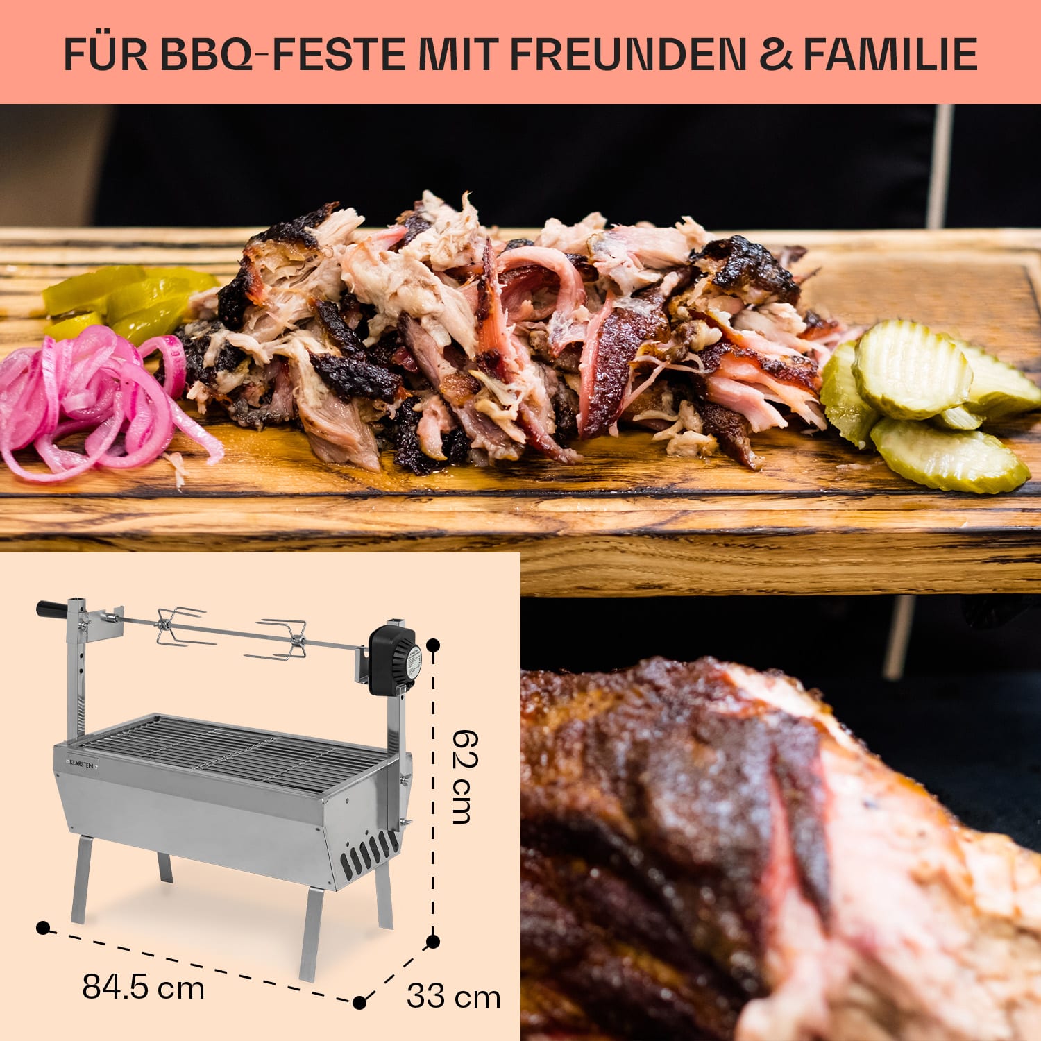 Sauenland Mini Rotisserie-Grill Drehspieß 4W 12kg max. Edelstahl 