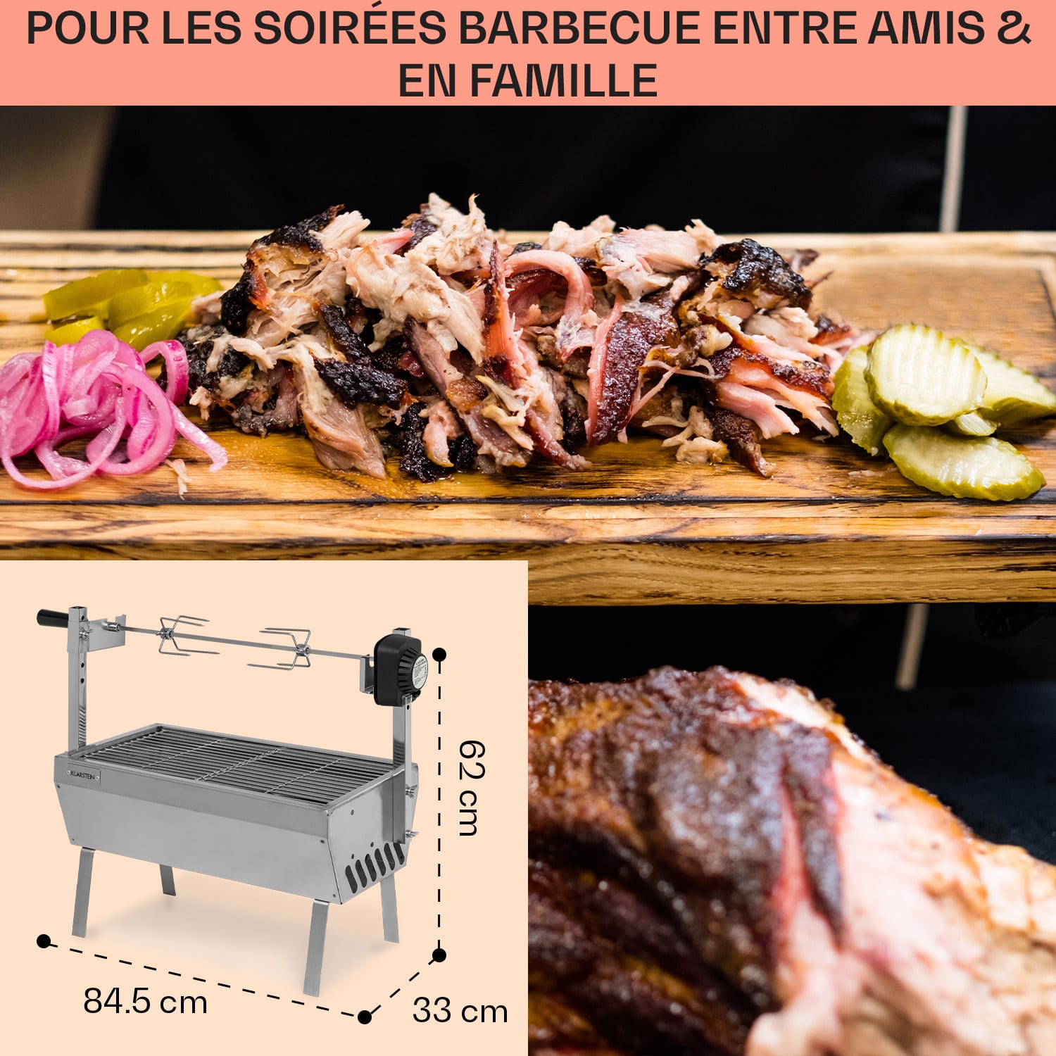 Sauenland Mini braadgrill draaispit 4W max. 12kg edelstaal 