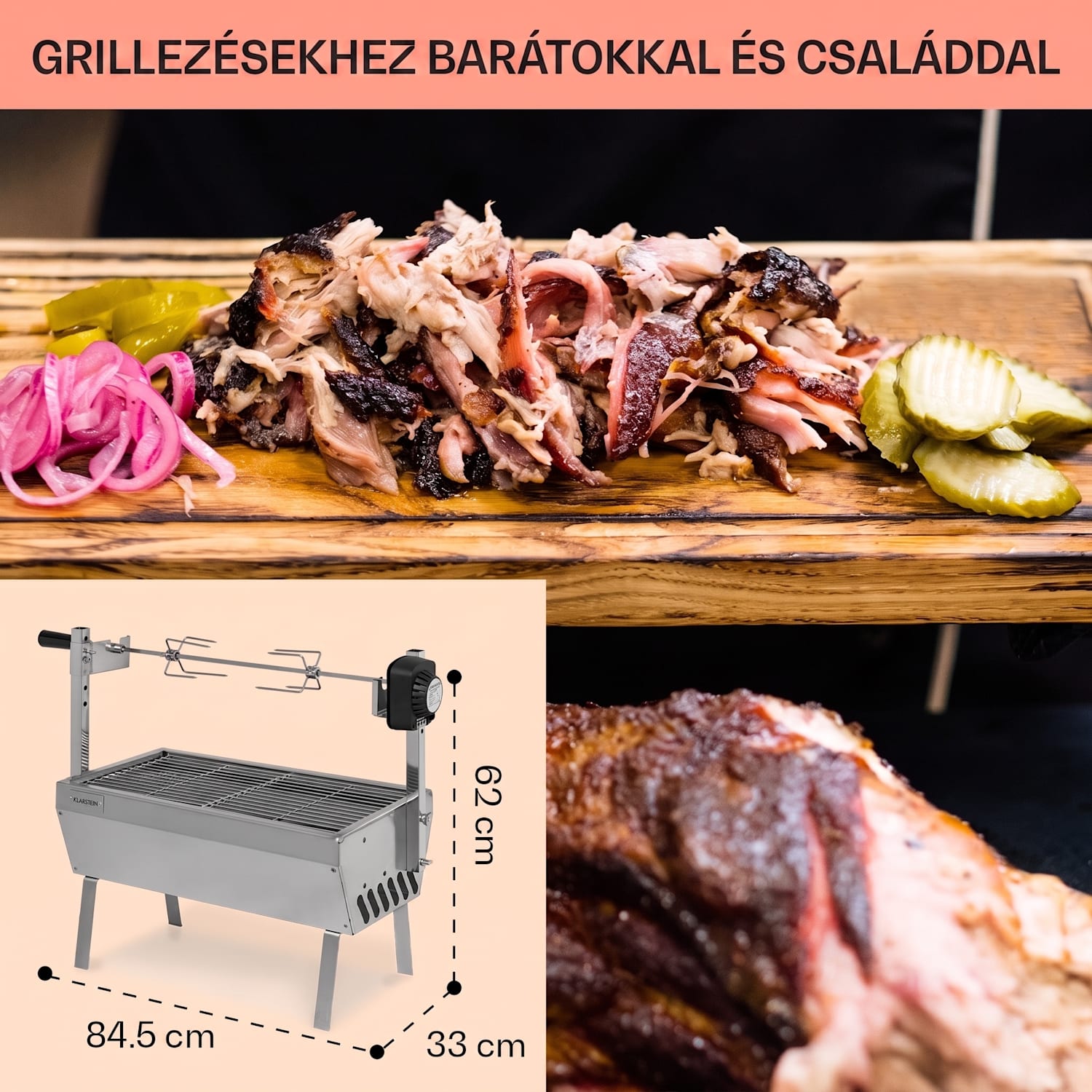 Sauenland Mini, forgó grill nyárssal, forgó nyárs, 4 W, 12 kg max., rozsdamentes acél 