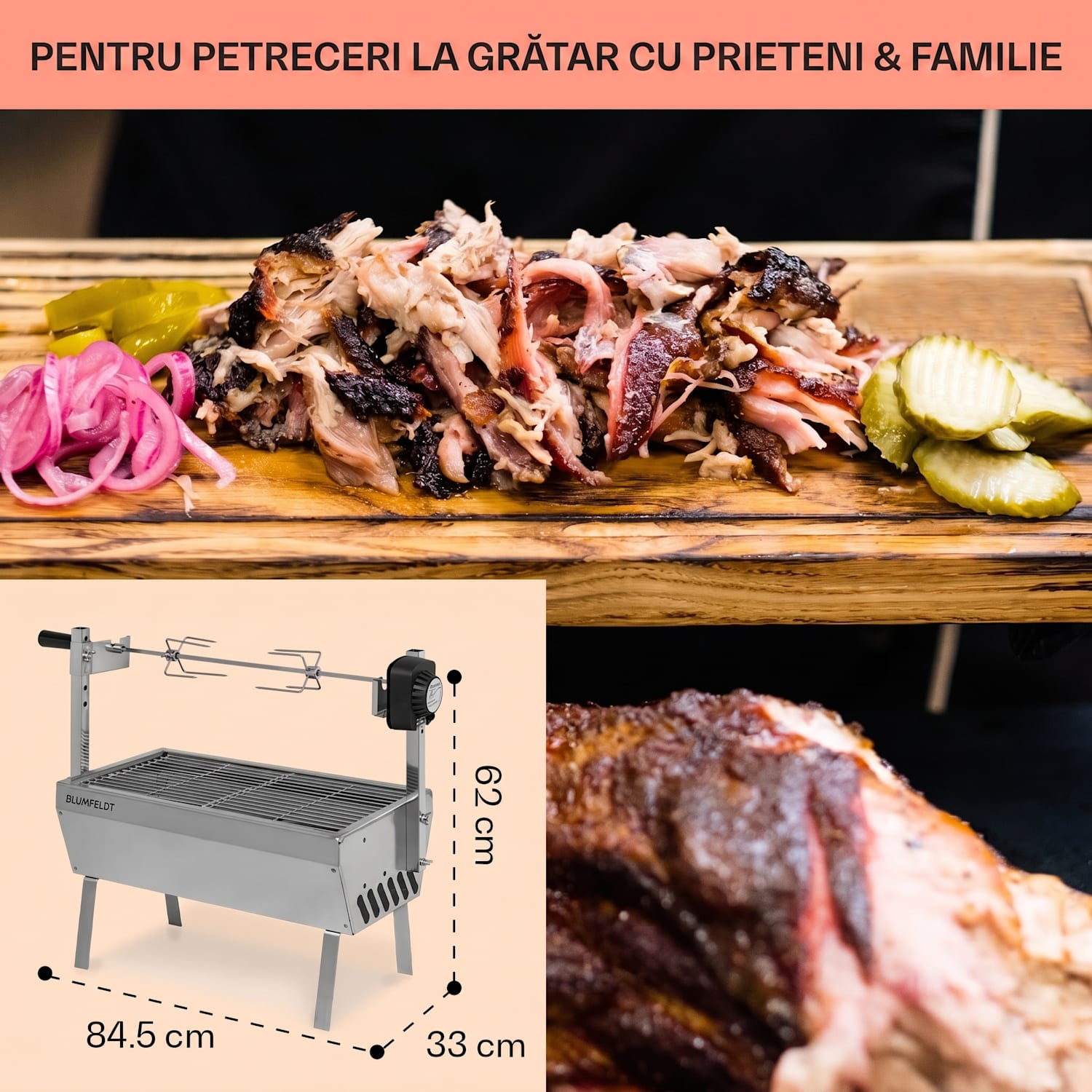 Sauenland Mini, grătar cu rotisor, 4 W, 12 kg max., otel inoxidabil 