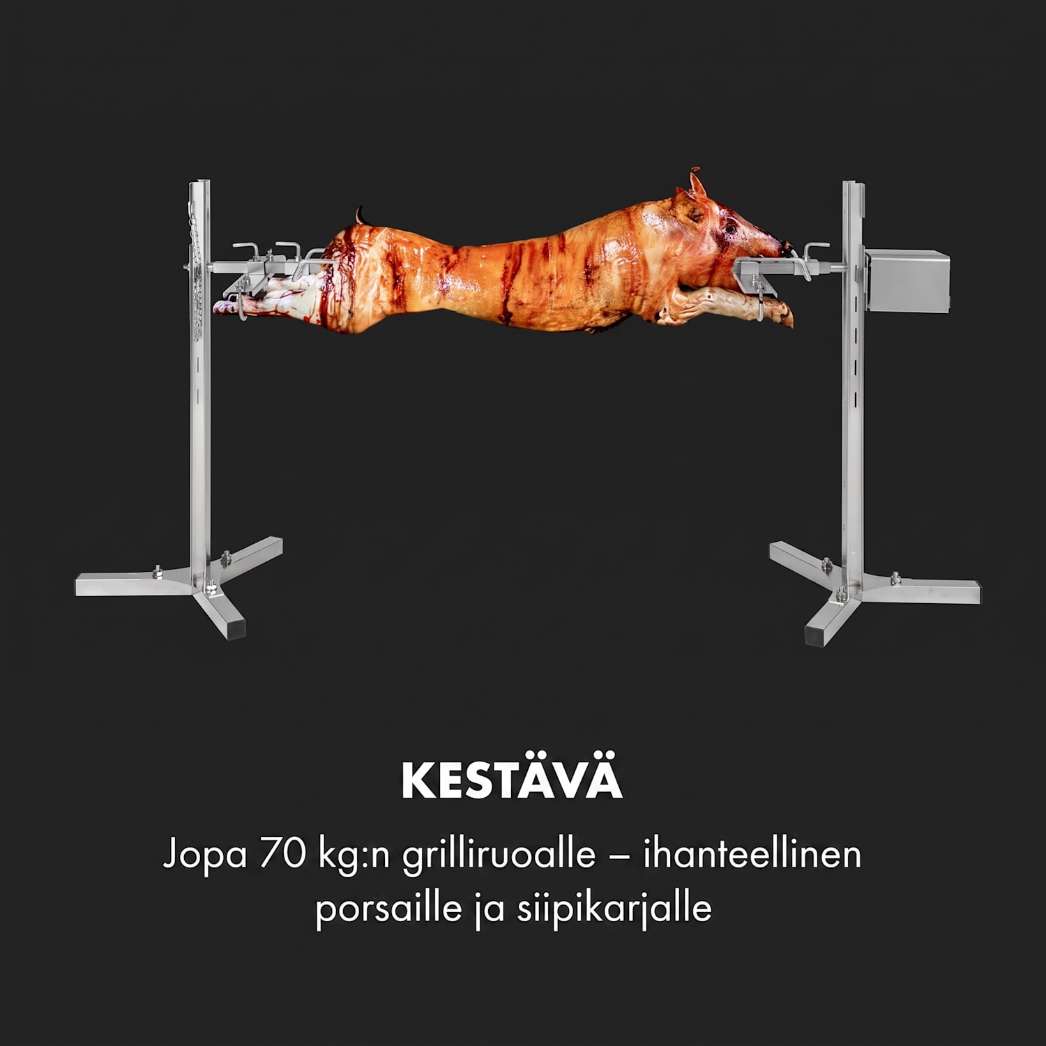 Sauenland Survivor, varrasgrilli, pyörivä varras, 12 W, max. 70 kg, ruostumatonta terästä 