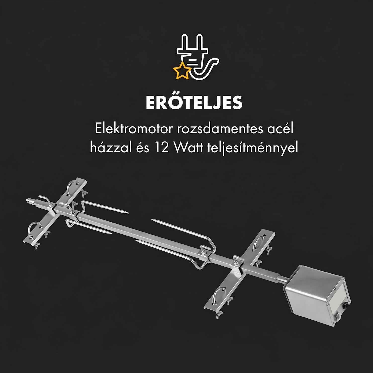 Sauenland Survivor, malacsütő grill, forgó nyárs, 12 W, 70 kg max., rozsdamentes acél 